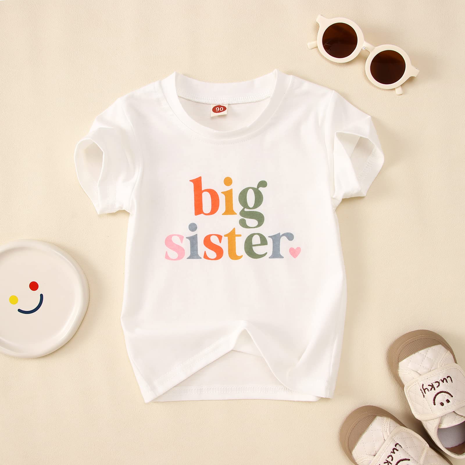 Big Sister koszulka dla dziewczynek, do stroju, dla dziewczynek, z krótkim rękawem, na lato, z krótkim rękawem, z okrągłym dekoltem, bawełniana koszula
