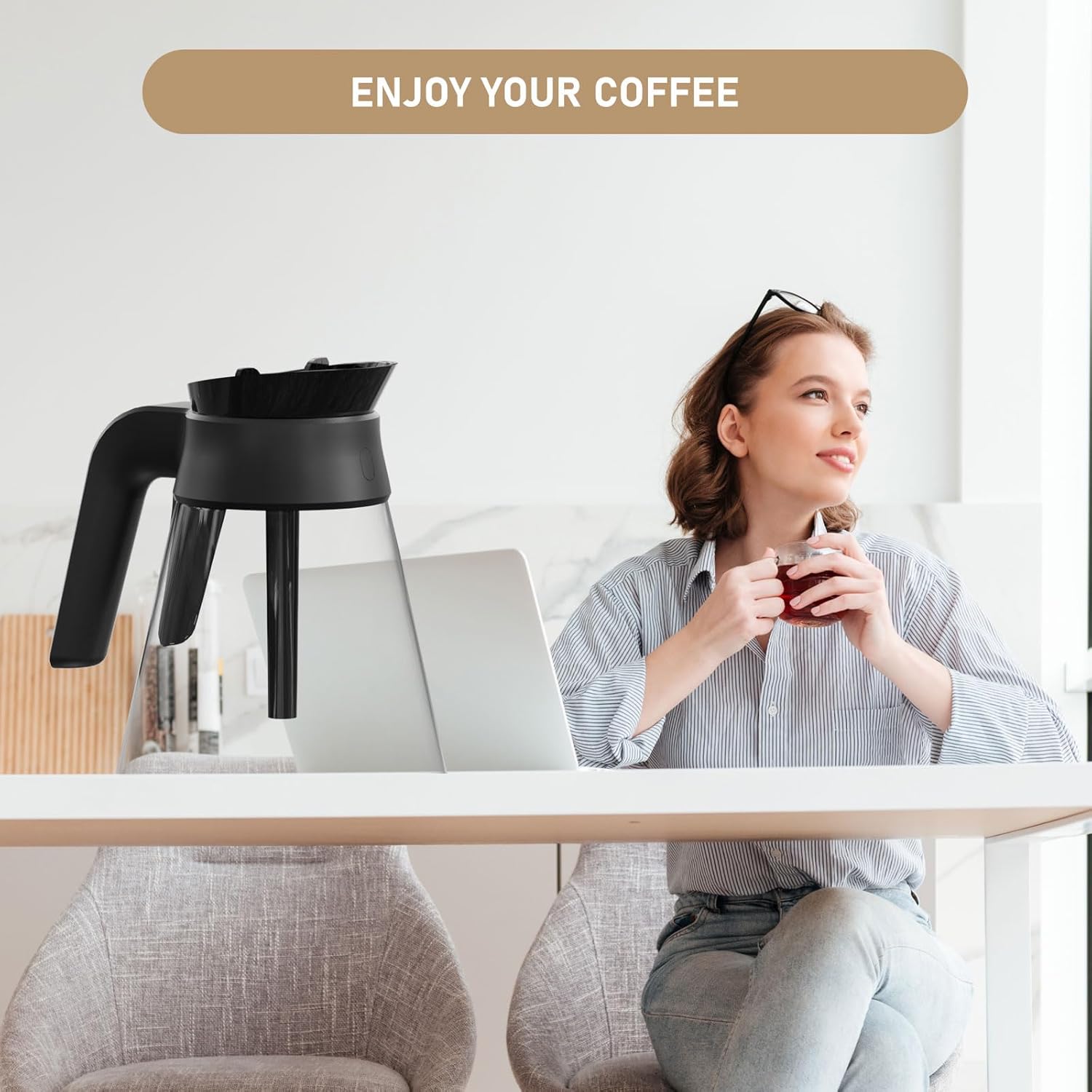 6-Cups Coffee Bar Coffee Maker Carafe Replacement Pot Compatible with Ninja CF080, CF080C, CF080CCO, CF080A, CF080Z, CF080Q, CF080W, CF081, CF081C, CF082 Coffee Maker 1 Pack