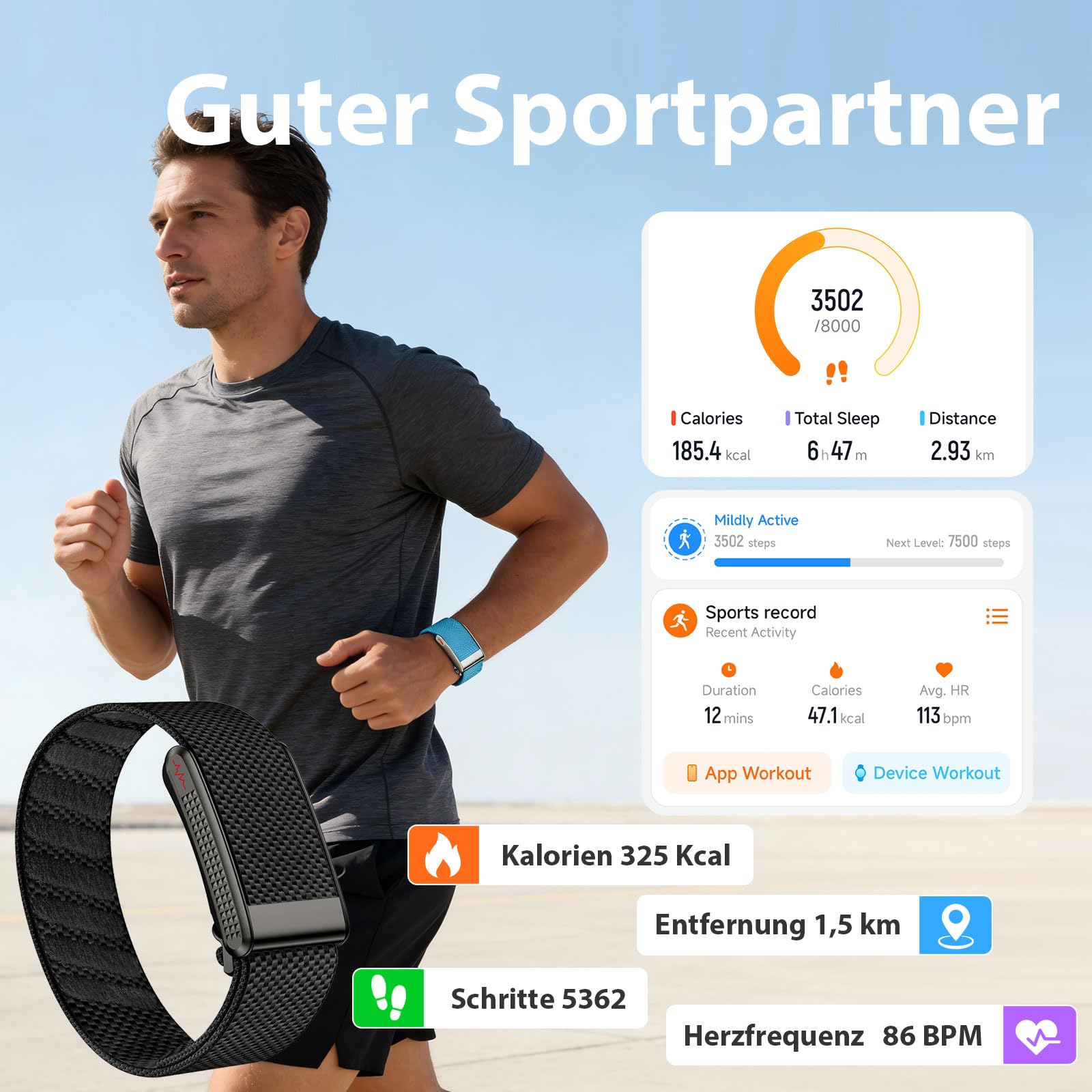 findtime Fitness Tracker ohne Display Aktivitätstracker NFC Smart Band IP68 Wasserdicht Kalorie Distanz-Tracking Multi Sport Modi Schlafmonitor Herzfrequenzmesser usw. Nylon Armband Schwarz