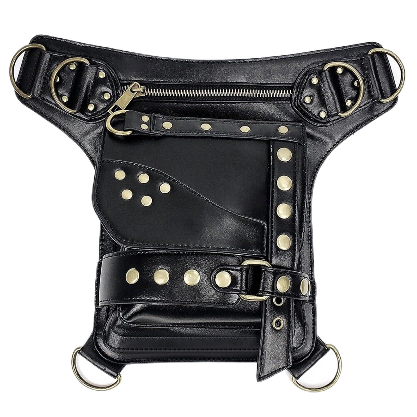 Steampunk Rivet Drop-Leg-Tasche aus PU-Leder, vielseitige Brust-/Taillen-/Oberschenkel-Umhängetasche mit verstellbarem Gurt for Festivals