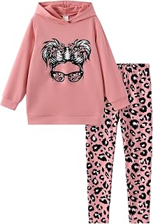PATPAT Girls Hooded Sweatshirt Leggings Set 2 Piece Fall Outfit 4-12Y | Oversized Sweatshirt, Slim Fit Pants, Classic Long Sleeve Hoodie, Little Girls Clothes, Graphics Print Fall Clothes for Girls
