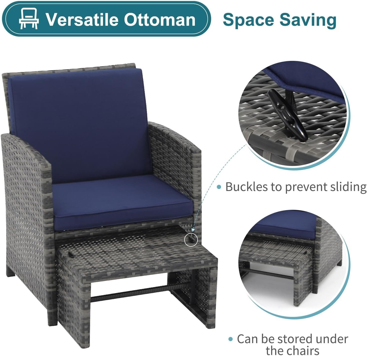 Casual 6 Piece Patio Furniture Conversation Set with Ottoman Outdoor Grey Wicker Chair and Table Sets for Backyard Porch Balcony Poolside Garden(Gray)