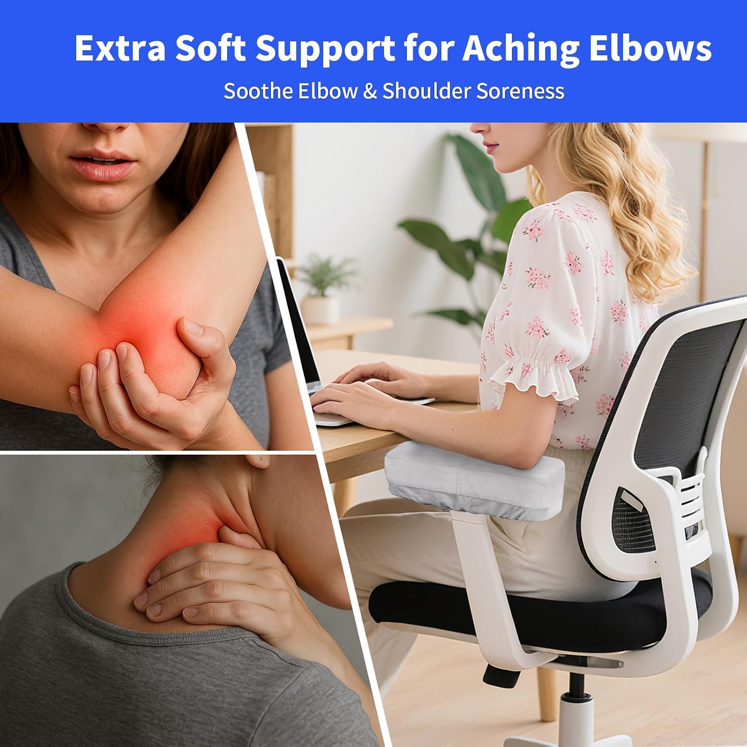 YOUFi Office Chair Arm Pads Extra Soft Velvet Arm Rest Covers for Elbows & Forearms Pressure Relief, Set of 2 Armrest Covers for Desk Chair, Gaming Chair (Gray)