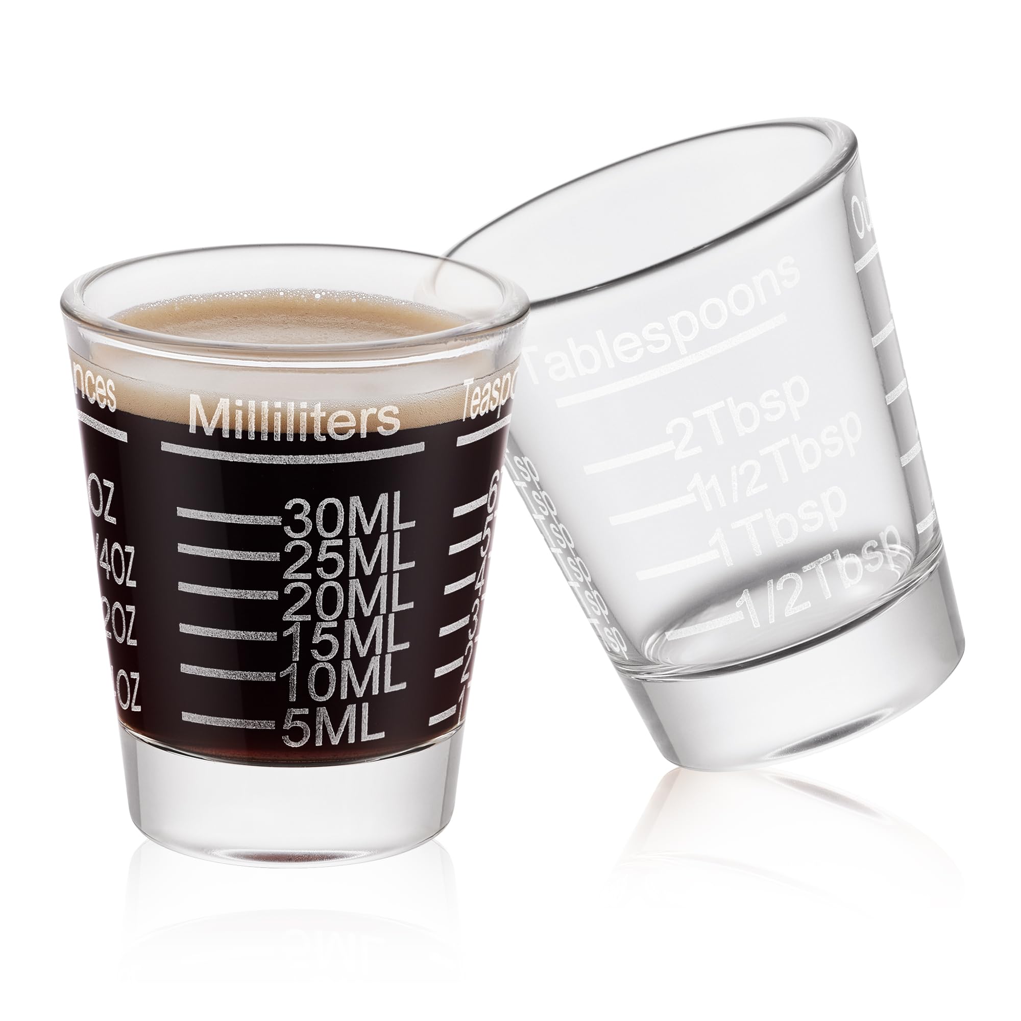 Ackers - Vasos de chupito para grabado, 1 unidad, vasos de chupito de café expreso, vidrio pesado líquido, 26 mediciones incrementales, 28.3 g, 2 cucharadas, 6 cucharaditas, 30 ml, herramientas de