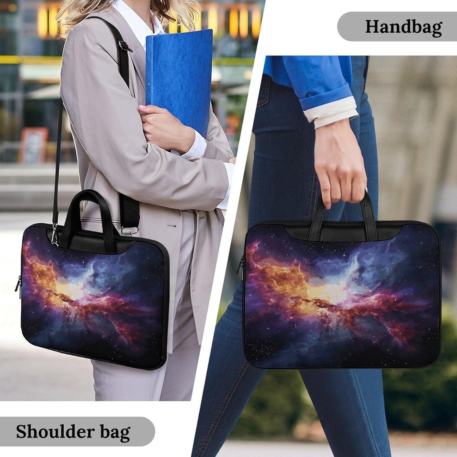 Nebula And Galaxy in The Universe 37x28cm Black-style Laptop Bag Leather Tablet Computer Briefcase Large Capacity Work Business Tote Bags for Office