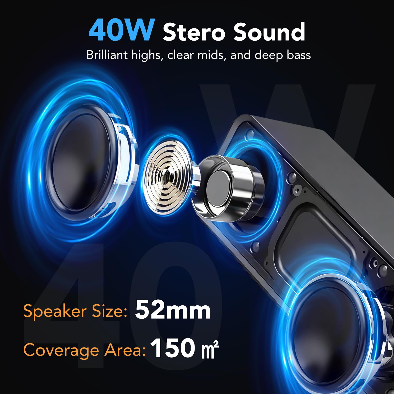 IKT Bluetooth Speaker, 40W Loud Stereo Sound Portable Speaker, 30Hrs Playtime, Speakers Wireless Bluetooth 5.4, Deep Bass, TWS Pairing, IPX7 Waterproof, 7 RGB lights, Speakers for Home/Party/Outdoor - 2