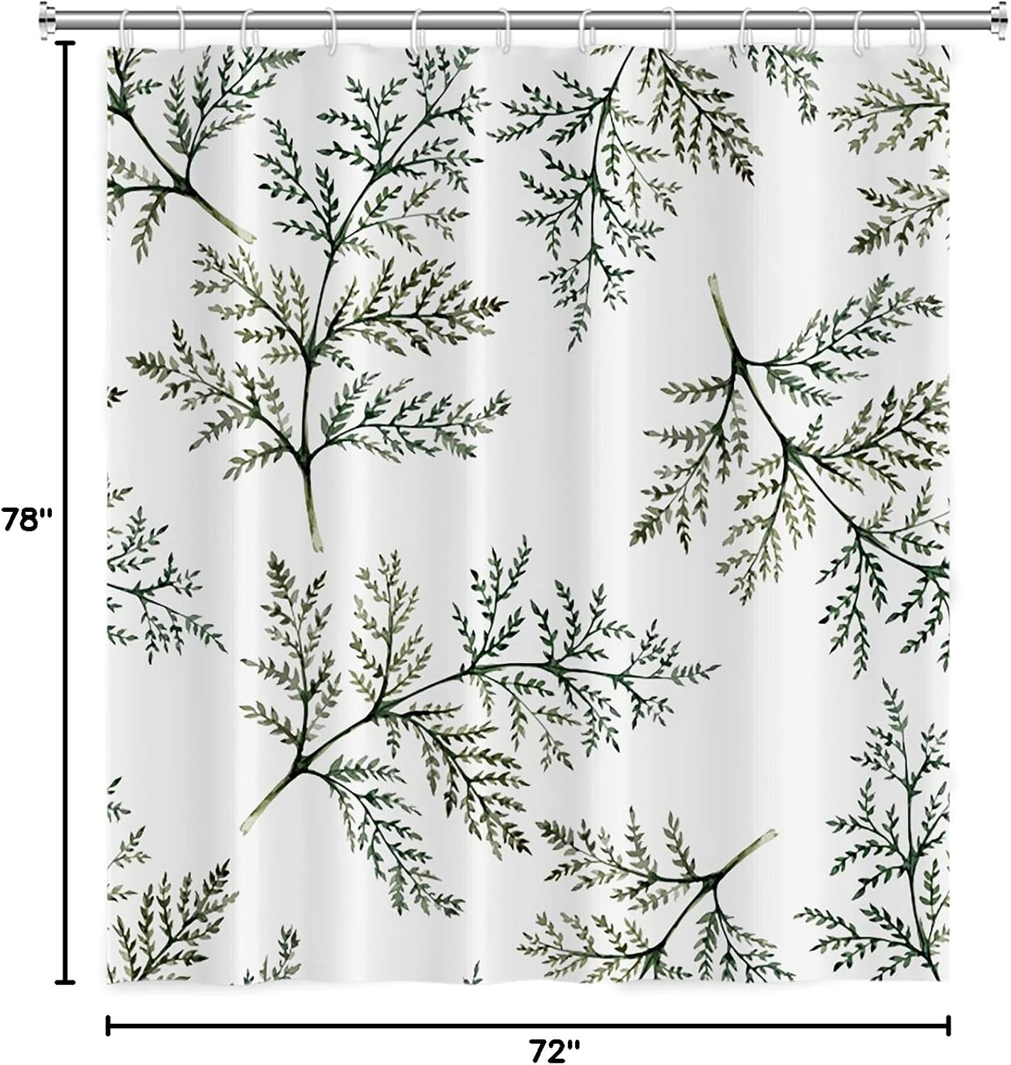 Yeele Leaf Shower Curtain Green Shower Curtain Plant Modern Neutral Shower Curtain Waterproof Botanical Shower Curtain White Fabric Shower Curtain with 12 Hooks,72x78in