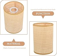 Vista 4 de Pantalla tejida de ratán para mesa y lámparas de pie E27/E14, diseño rústico de tambor marrón claro, pantalla decorativa para dormitorio, sala