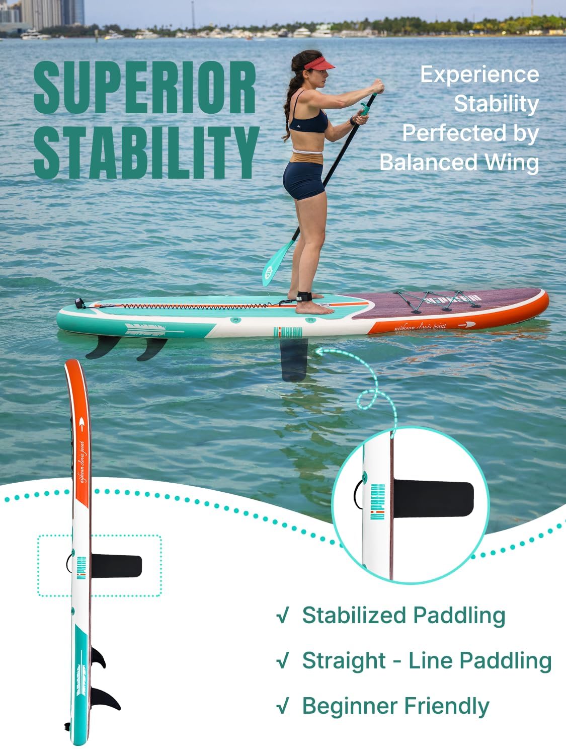 Niphean Inflatable Stand Up Paddle Board with SUP Accessories, Anti-Slip EVA Deck, 10’6’’ Inflatable Paddle Boards for Adults & Youth of All Skill Levels: Oceanic Blue Gem