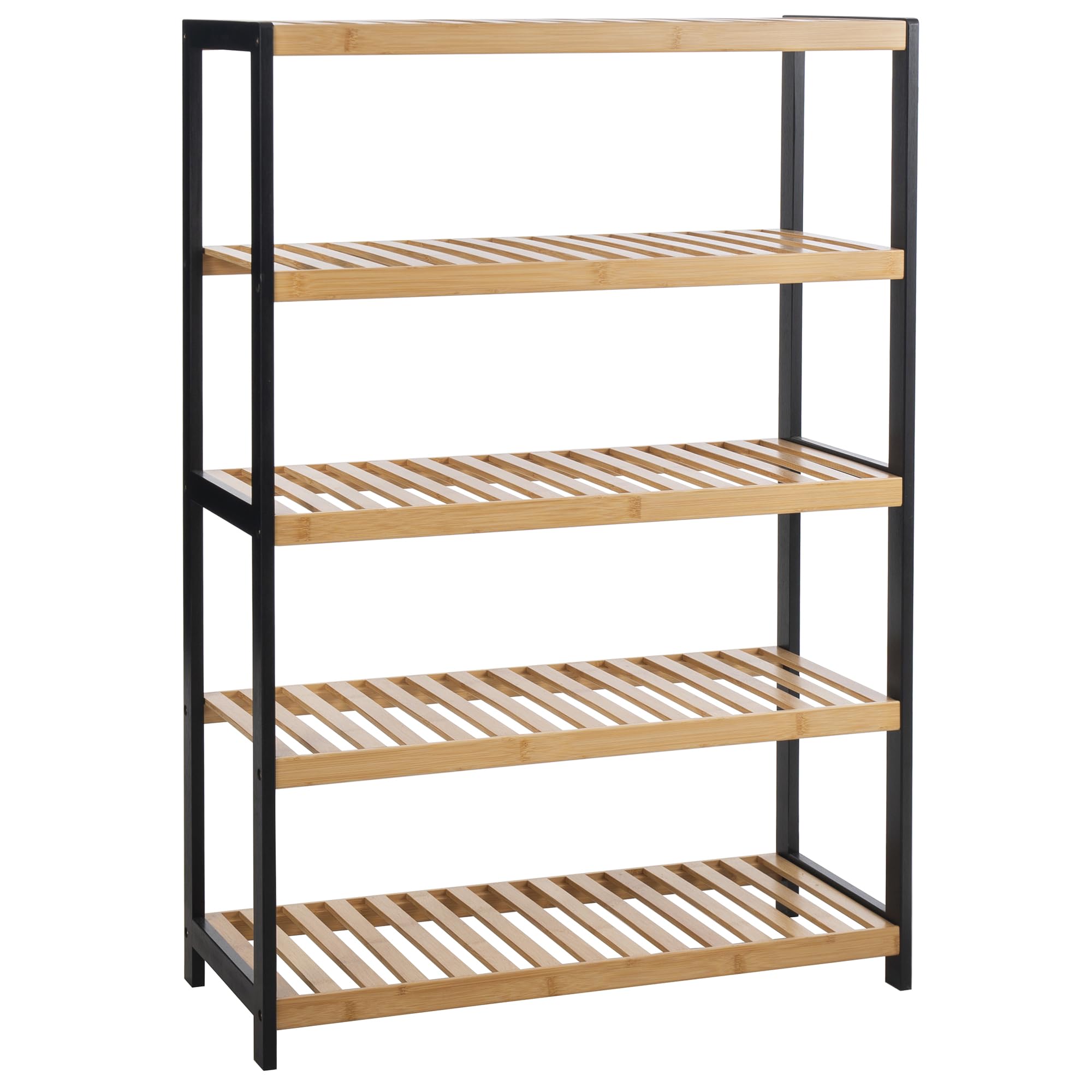 Vencier Bamboo Shoe Rack Natural – Easy Assembly & Strong Design Stand Shelf Organizer Ideal for Corridor, Bedroom, Bathroom, Hallway & Small Spaces, Large Capacity (Natural/Black, 5 Tier)