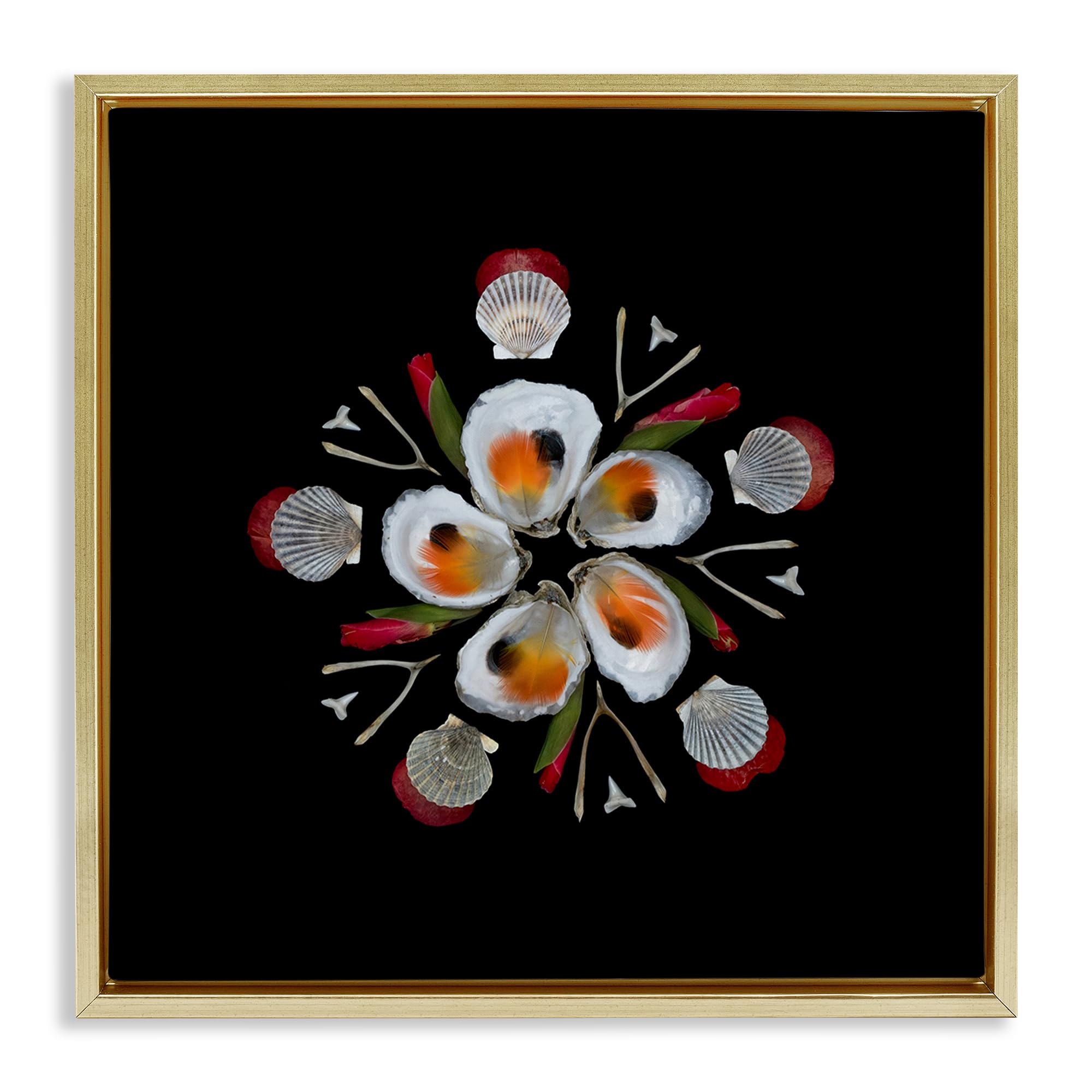 Stupell Industries Metallic Gold (Matte) 'Nautical Oysters Mandala'| Floating Frame Canvas Art