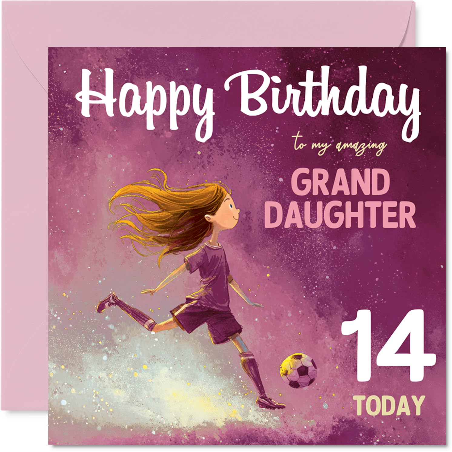 14th Birthday Cards for Granddaughter - Football Girl - Happy Birthday Card for 14 Year Old Girl Granddaughter Grandchild, 145mm Bday Greeting Cards