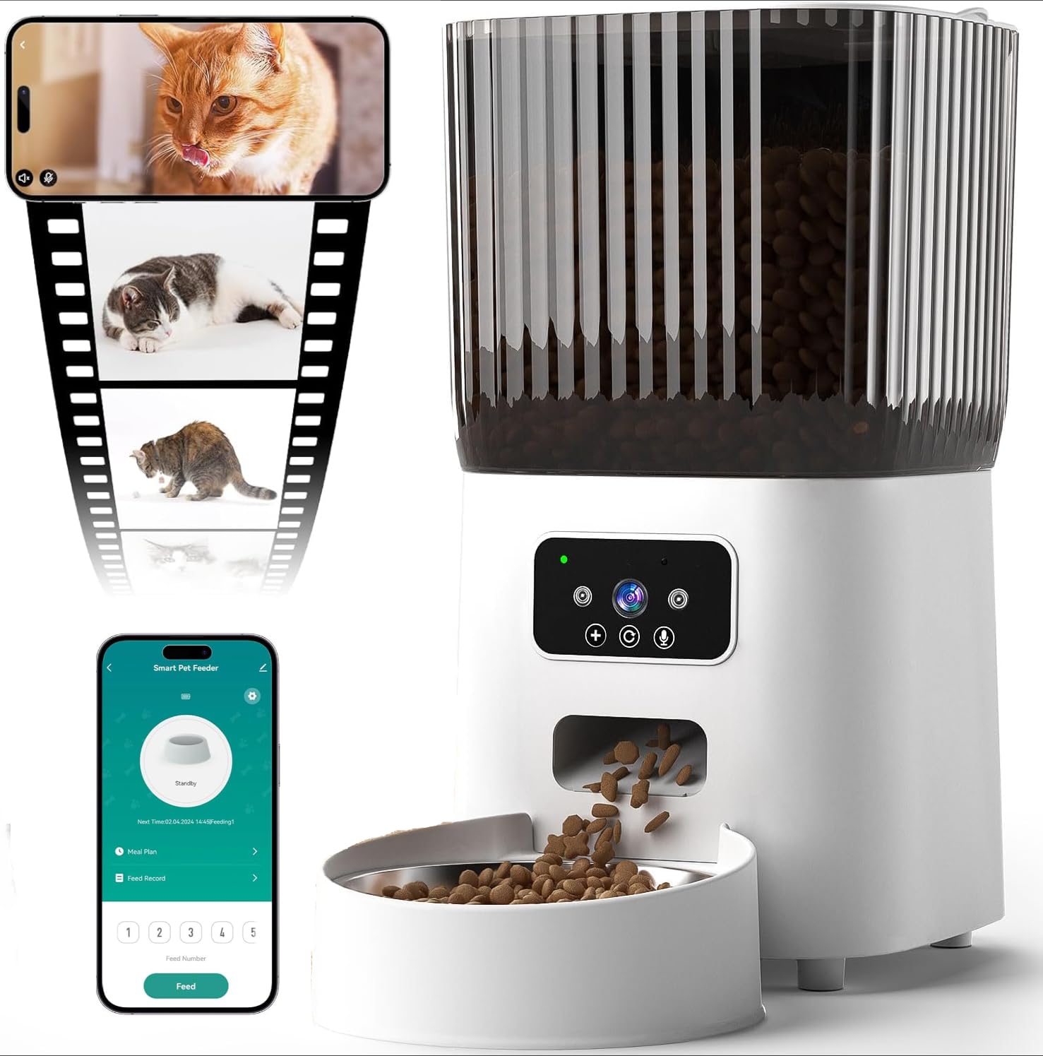 FORUBAR Smart Pet Feeder with Camera, 5L Auto Cat/Dog Feeder, APP Control & Timer Scheduling, Remote Feeding via WiFi, 2.4GHz Network Only (Works for Cats & Dogs) White