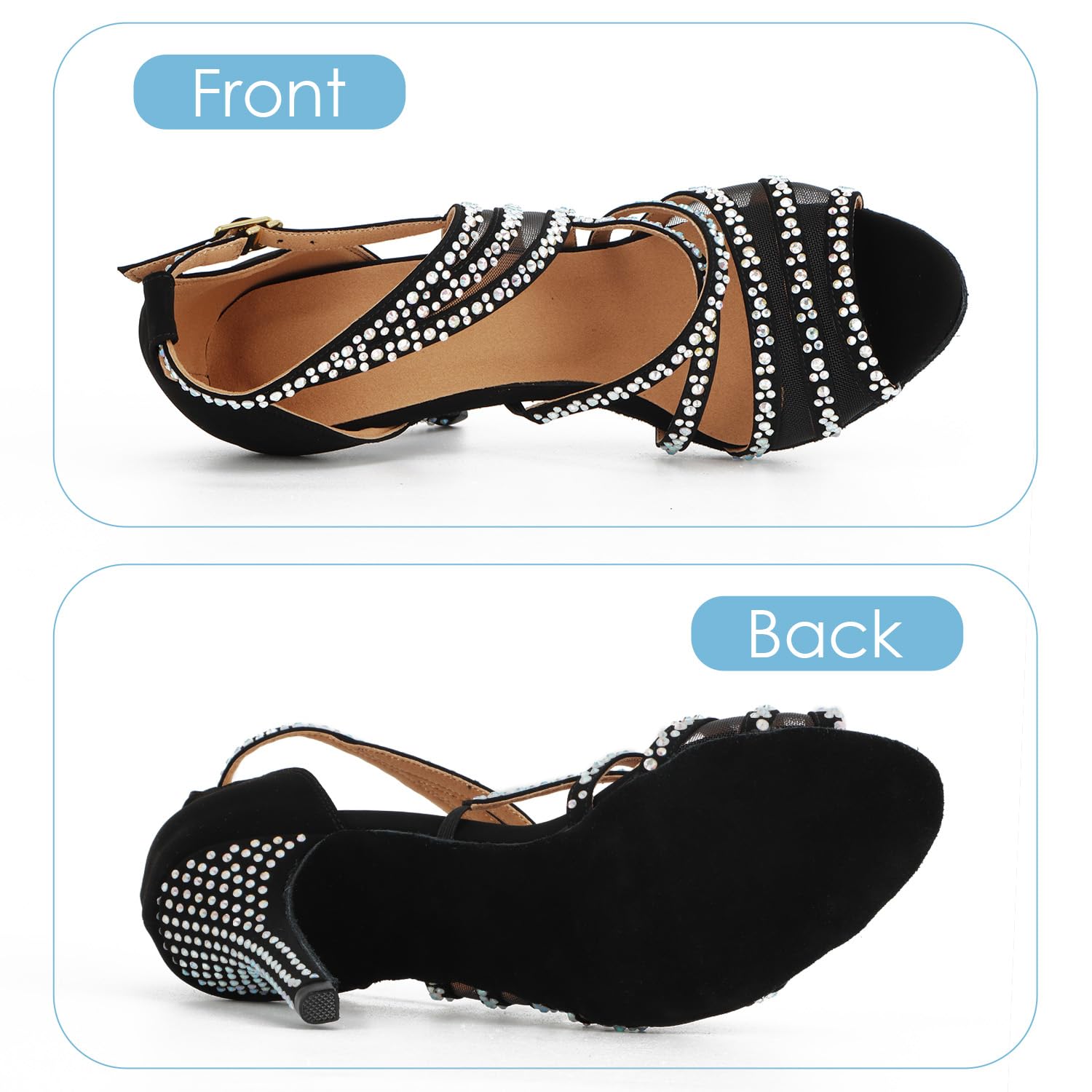 Zapatos de Baile Latino para Mujer Tacones de Baile de Salón con Purpurina para Salsa Sandalias de Samba con Diamantes de Imitación para Fiesta de Boda Tacón de 8.5cm