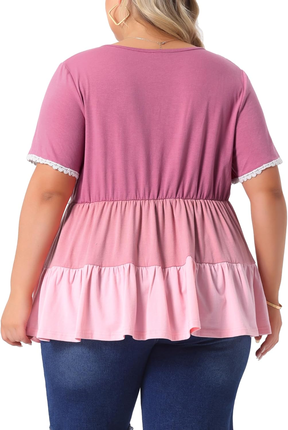 Agnes Orinda Women's Plus Size Babydoll Ruffle Tops Tiered Chic Short Sleeve Casual Loose Flowy Swing Blouses - Image 5