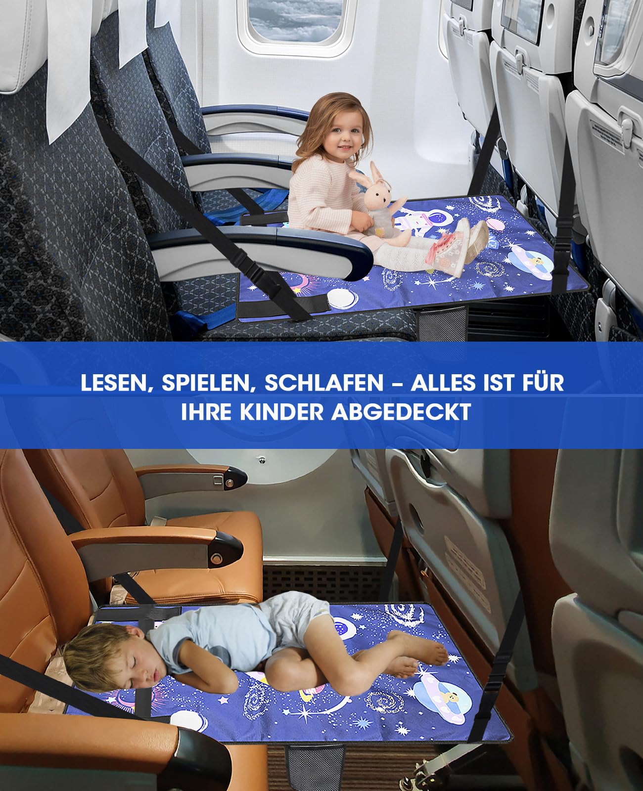 AceList Estensione del sedile dell'aereo per bambini, leggero e pieghevole poggiapiedi aereo per bambini, spaziale cartone animato estensione del sedile aeroplano bambini, letto portatile aereo per