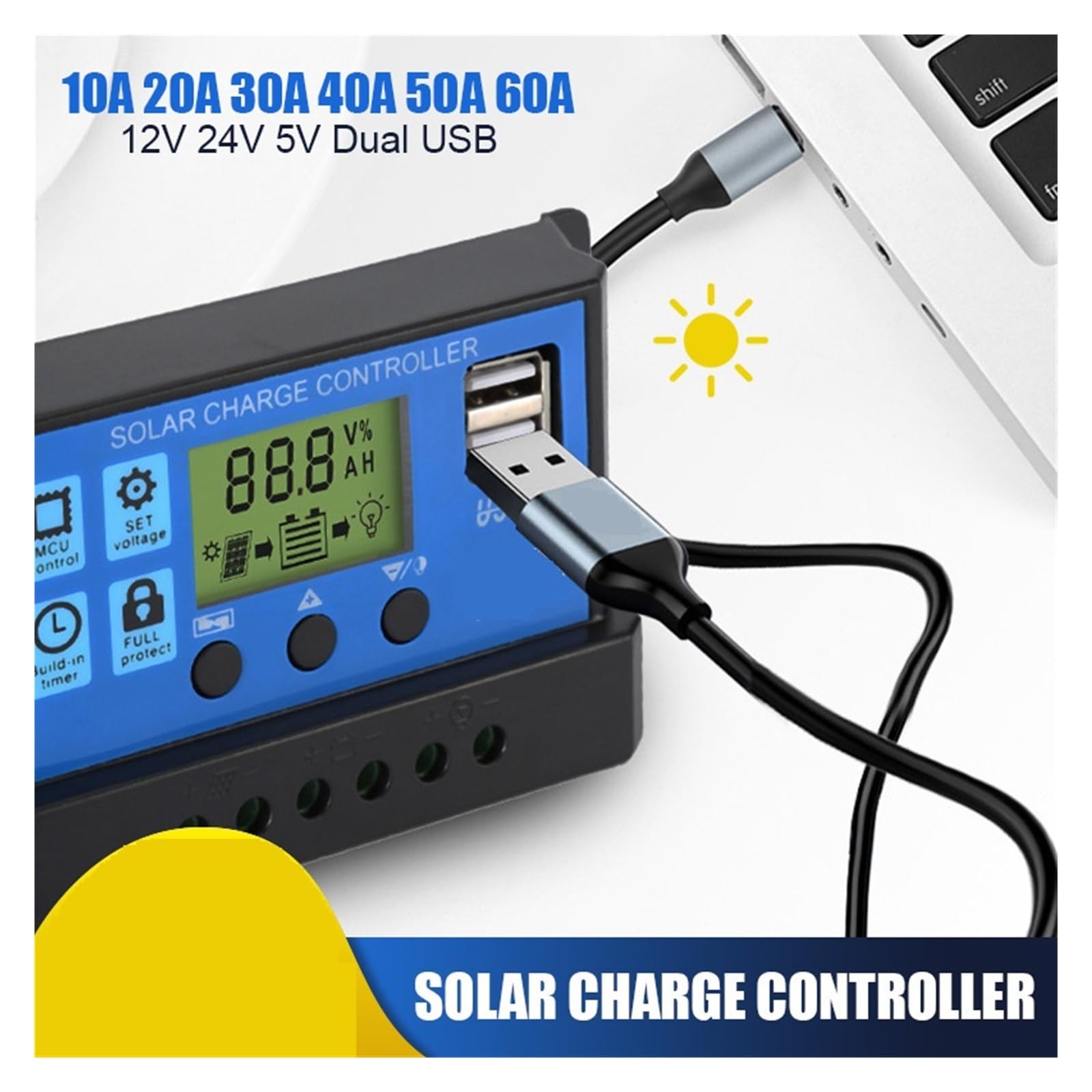 Controlador Solar PWM 60A 50A 40A 30A 20A 10A Controlador De Carga Y Descarga 12V 24V Regulador Solar LCD Automático Con USB Dual 5V Fácil Eficaz(60A)