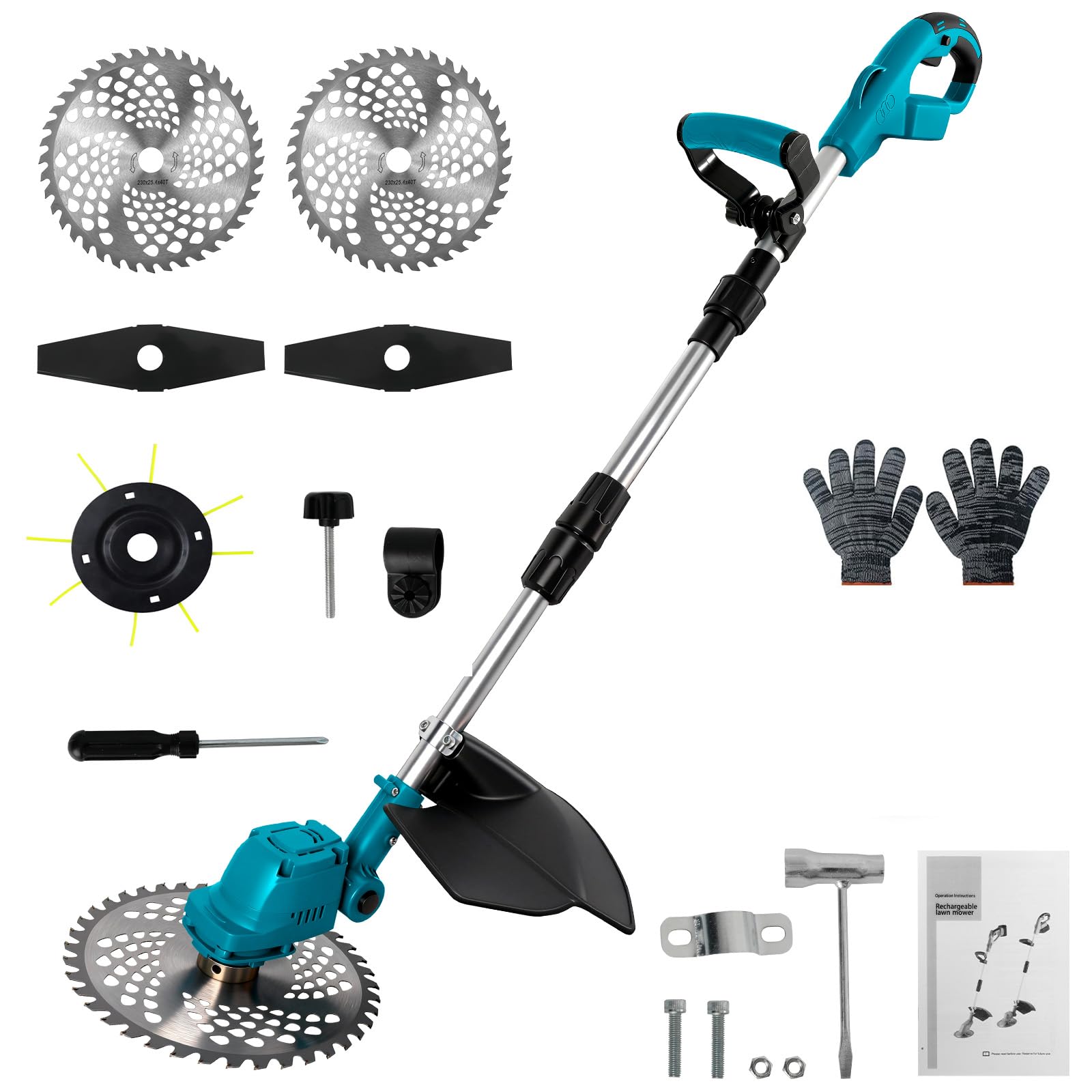 Desbrozadora compatible con baterías Makita de 18 V, motor sin escobillas de 750 W, plegable 180°, cabezal giratorio de 90°, para jardín y cuidado del césped