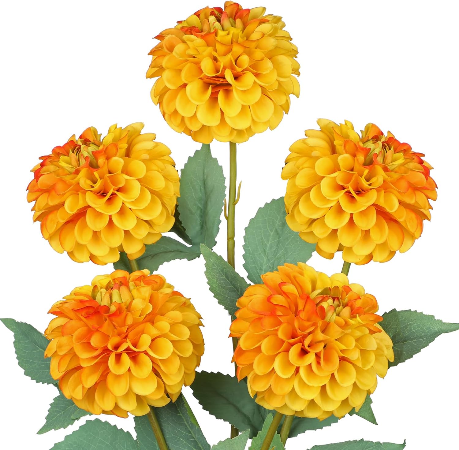 Hollyone 5PCS Dahlia Fall Flowers Artificial for Decoration Fake Ball Dahlias Flowers 21.2" Orange Autumn Silk Flower Arrangements Faux Roses Flower Bouquets Centerpieces Fall Decorations for Home