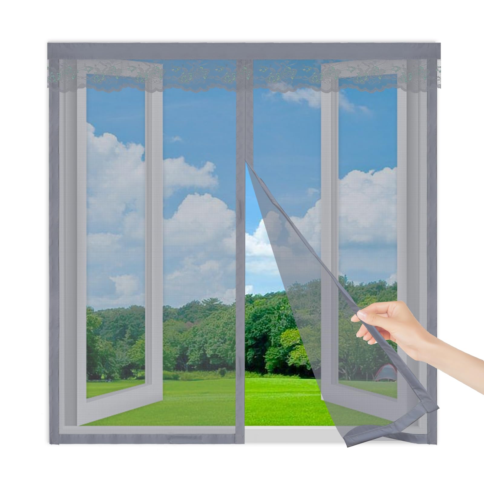 Magnetic Window Screen 105x205cm,Easy-to-Install Magnetic Fly Screen for Windows, Magnetic Mesh Curtain Mosquito Net, Hands-Free Closing Magnets,Suitable for All Types of Windows,Grey