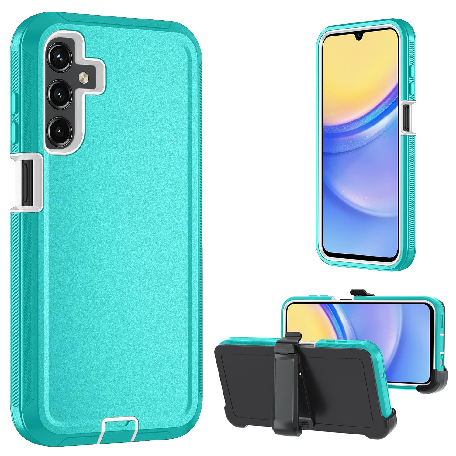 Nofnus for Samsung Galaxy A15 5G case,A15 5G Heavy Duty case,with Belt-Clip and Tempered Glass Screen Protector, [Military Grade Protective ] [