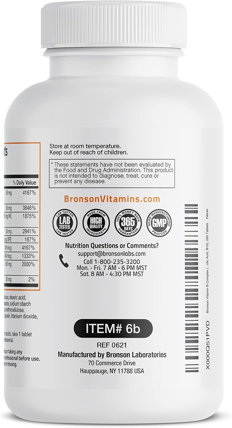 Bronson Vitamin B Complex (Vitamin B1, B2, B3, B6, B9 - Folic Acid, B12)