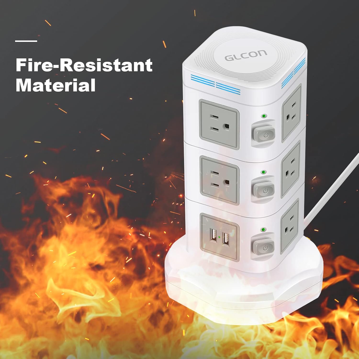 Wееklу Tор Sаlе Power Strip Tower with Extension Cord 6ft (Retractable), Surge Lightning Protection, Fast Wireless Charger for Cell Phones, 10 Widely Spaced Outlet, 4 USB Charging Ports, Grey White Surge Protector Bеѕt Quаlіtу 🔥 Power Strip Tower with Extension Cord 6ft (Retractable), Surge Lightning Protection, Fast Wireless Charger for Cell Phones, 10 Widely Spaced Outlet, 4 USB Charging Ports, Grey White Surge Protector