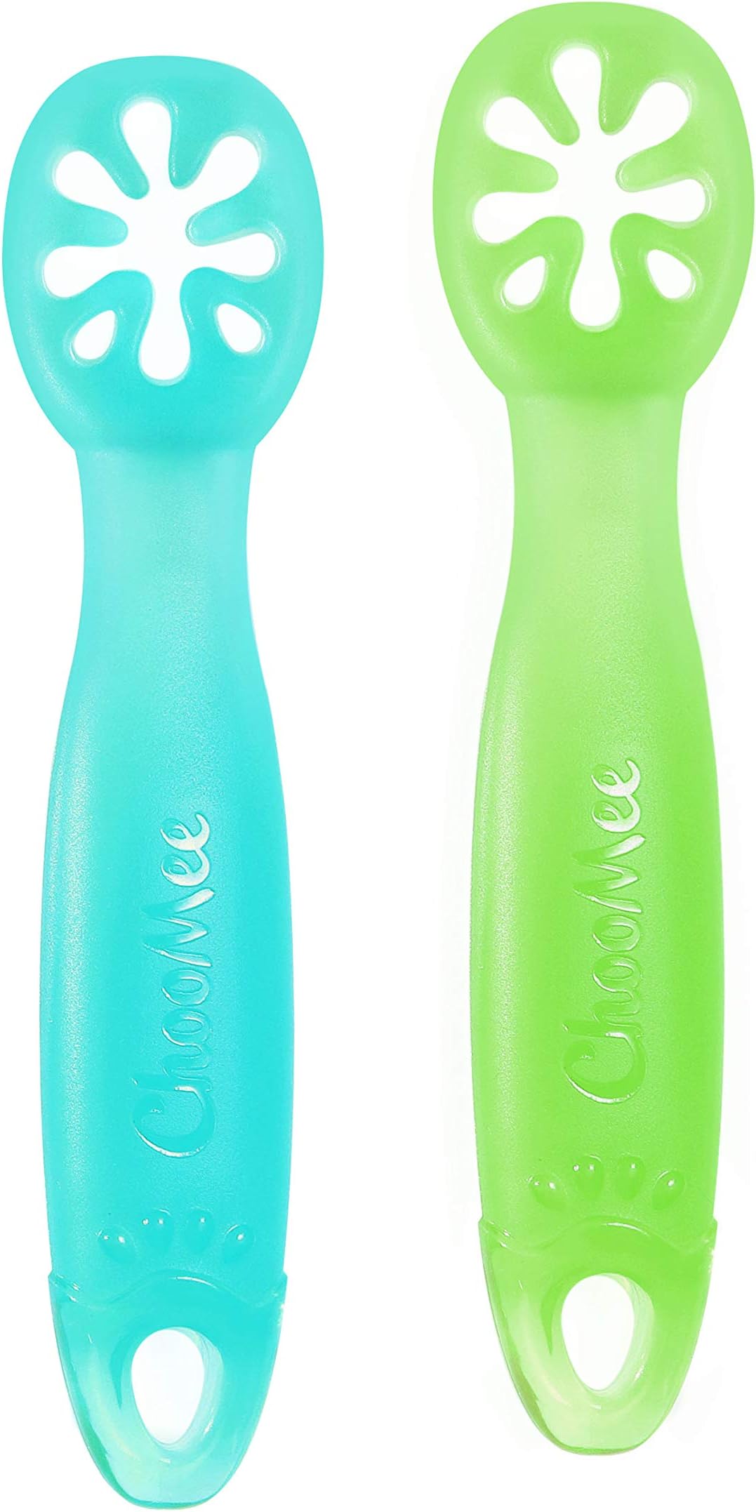 ChooMee FlexiDip Starter Spoon | 100% Soft Silicone, Teething Friendly, Learning Utensil | 2 CT | Aqua Green