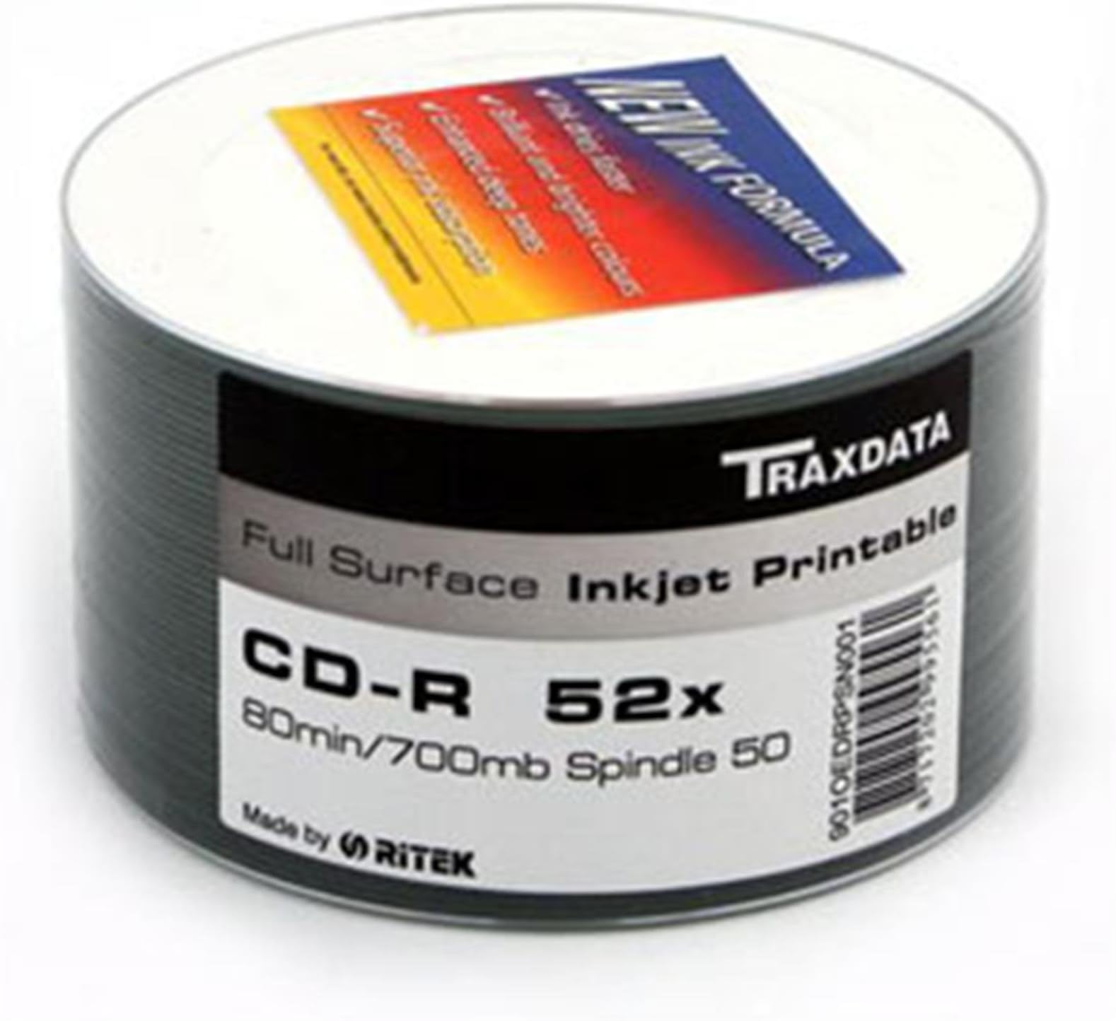 Ritek 901OEDRPSN001 50 x Traxdata Full Face Inkjet Printable White CD-R 52x Blank Discs 700MB CDR