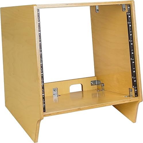 Sound Town DIY 10U - Estante de estudio de escritorio en ángulo con torreta, 10U, madera contrachapada de abedul báltico sólido, roble dorado,