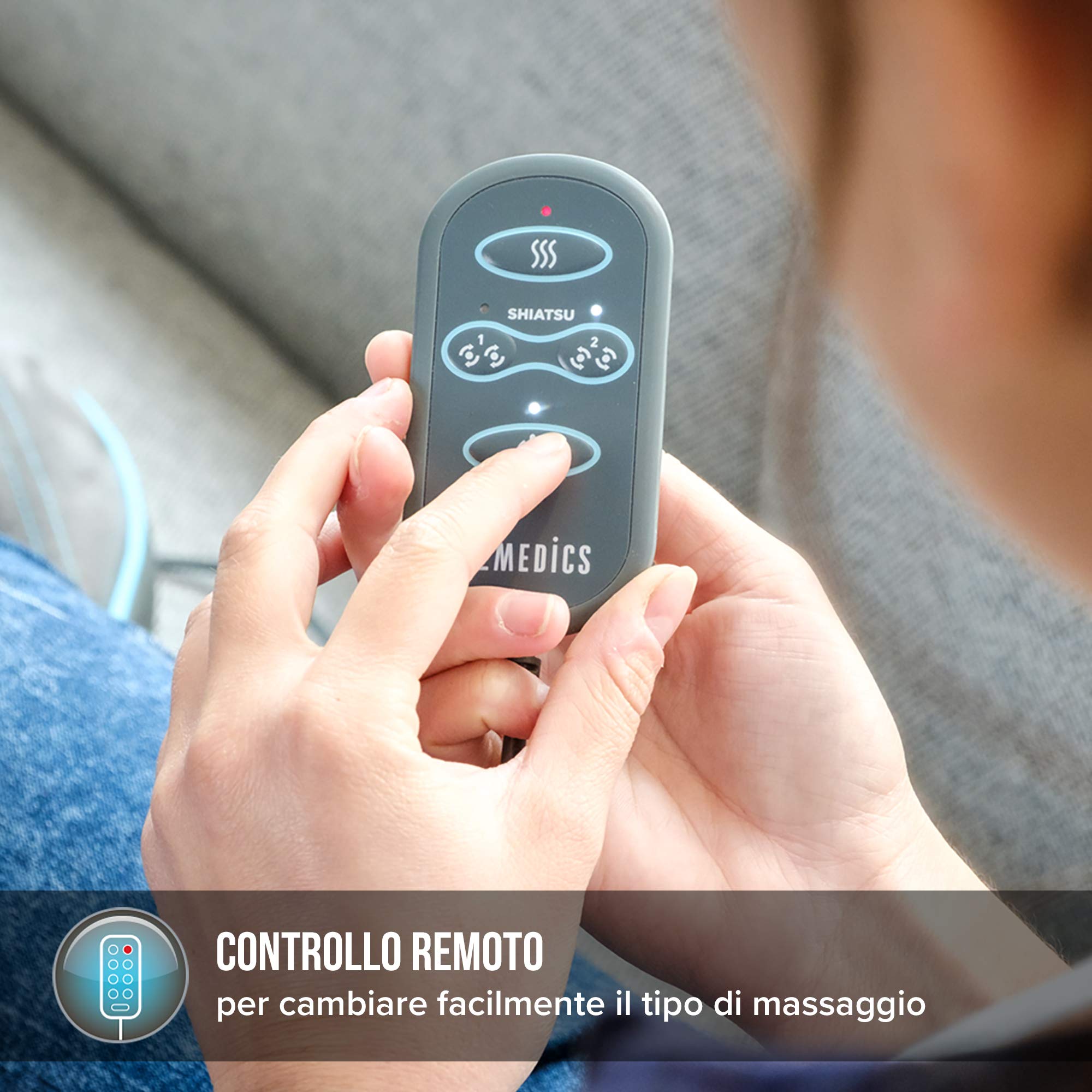 HoMedics Cuscino Massaggiante Shiatsu, Massaggiatore Elettrico Multiuso con 4 Testine in Gel, Massaggiatore con Funzione di Riscaldamento per Schiena, Collo, Spalle, Zona Lombare, Gambe e Polpacci