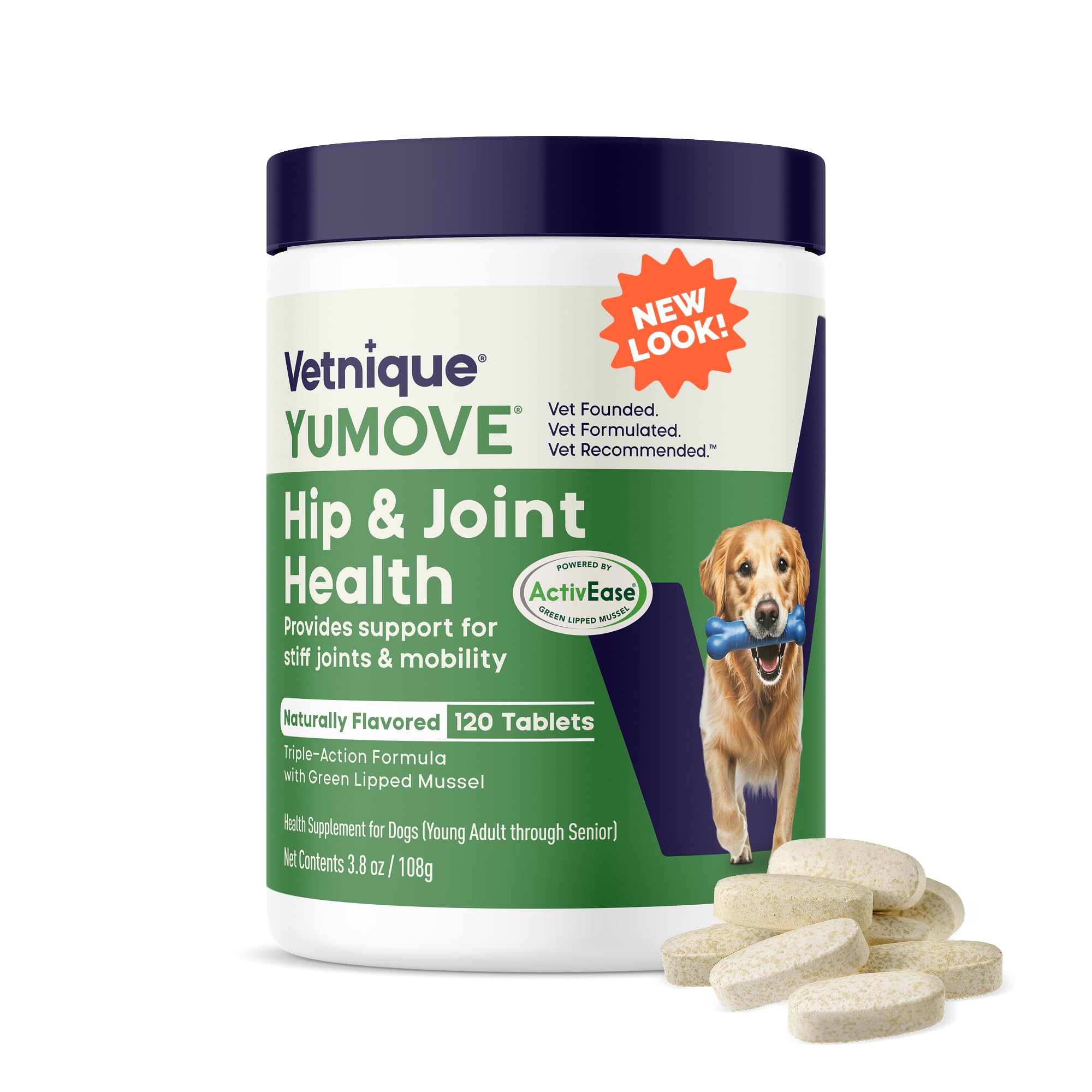 Joint Supplement for Dogs, Essential Dog Hip and Joint Support for Adult Dogs with Glucosamine, Chondroitin, Green Lipped Mussel, Aged 6 to 8, 120 Tablets