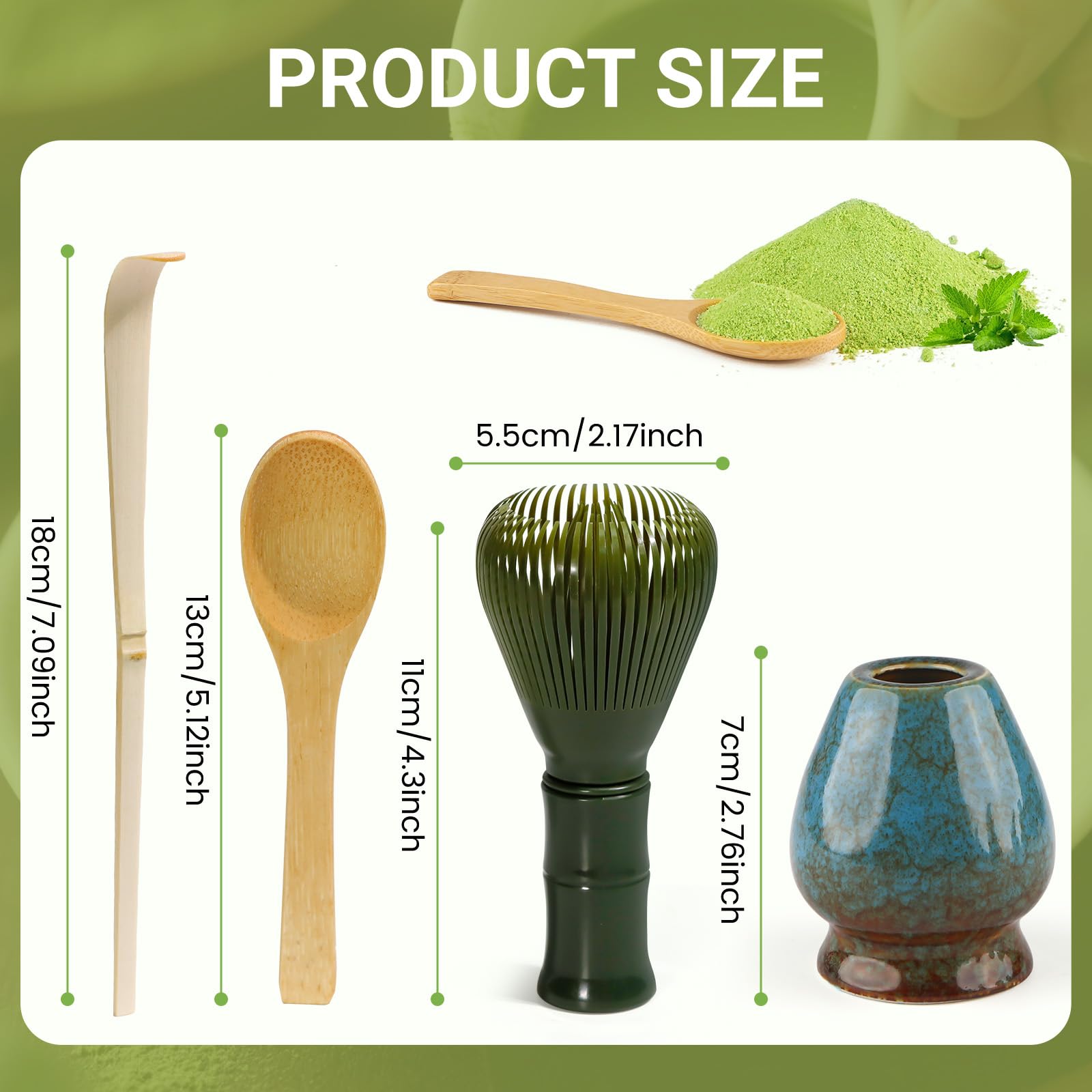 Set Matcha Completo In Bambù - Frusta, Cucchiaio E Portapennello In Ceramica - Ideale Per Cerimonie Del Tè E Preparazione Casalinga - Colore Ciano - Foto 10