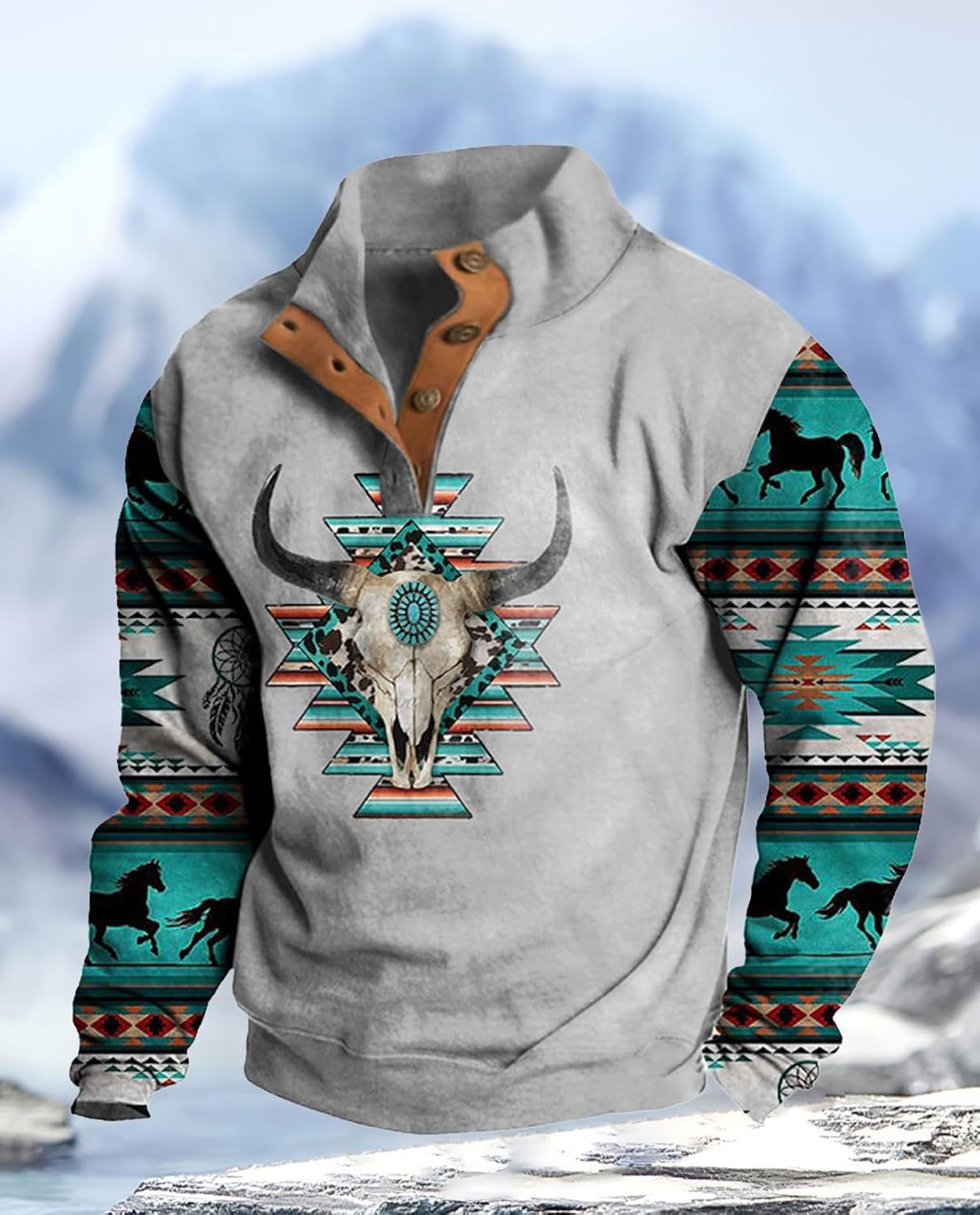 Western Sweatshirts for Men Aztec Ethnic Print Quarter Zip Pullover Fleece Hoodies Casual Stand Collar Sweatshirt - Image 5