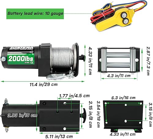 Miniatura 2 de Cabrestante de 2000 libras para ATV, con cable de acero, cabrestante ATV con interruptor de control remoto manual con cable, impermeable IP65, con