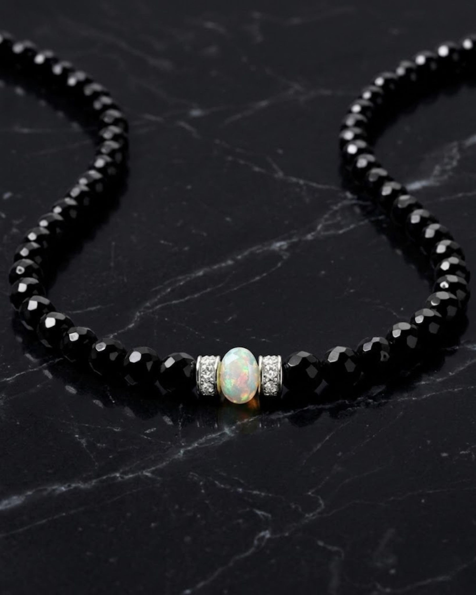 Collana con gemma/pietra naturale con perle in argento 925 e vero opale – collana di perle con certificato