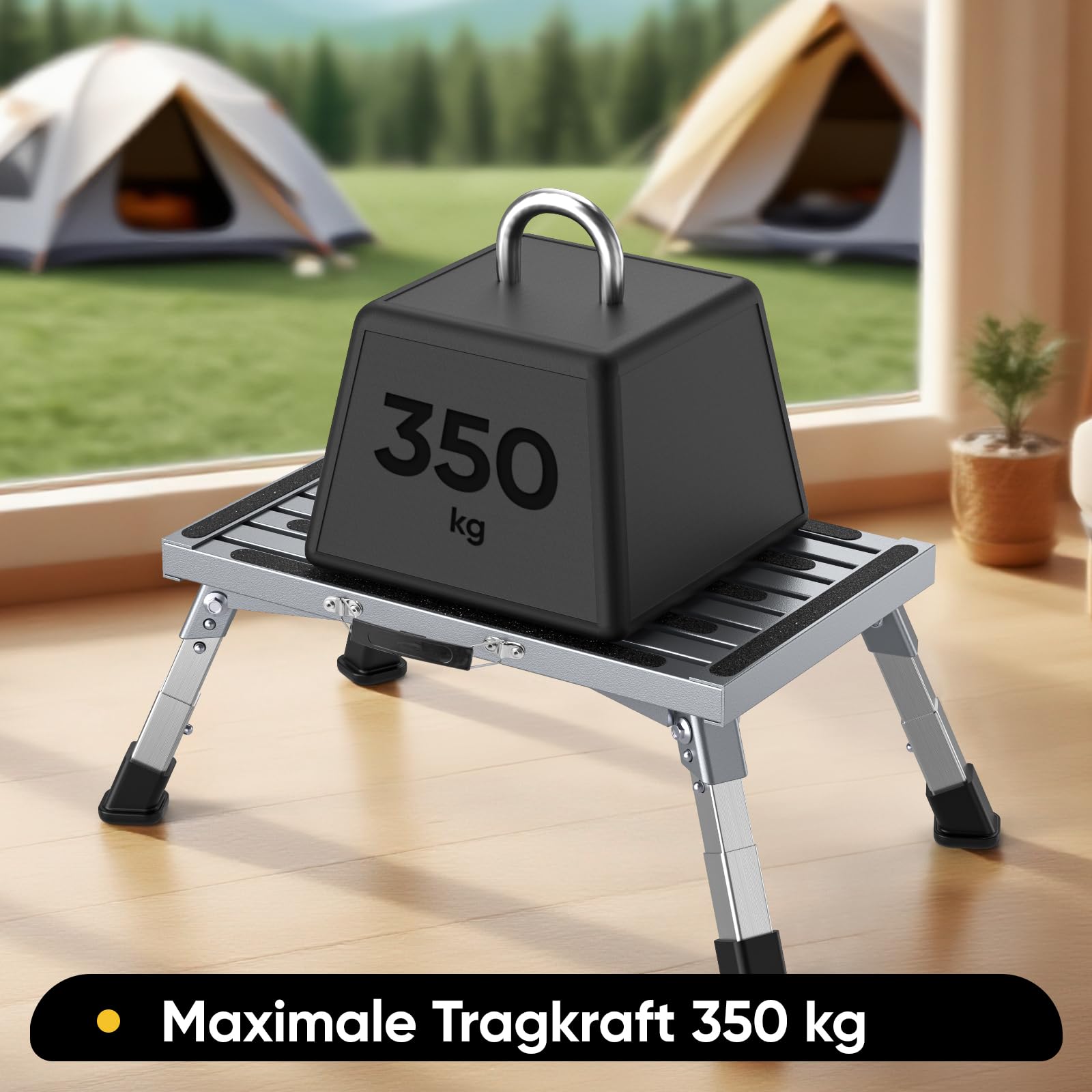 Klapptritt Trittstufe mit Griff, 4-stufige Höhenverstellbarer Tritthocker, 350kg Belastung und Anti-Rutsch, für Wohnmobile, Garten, Camping