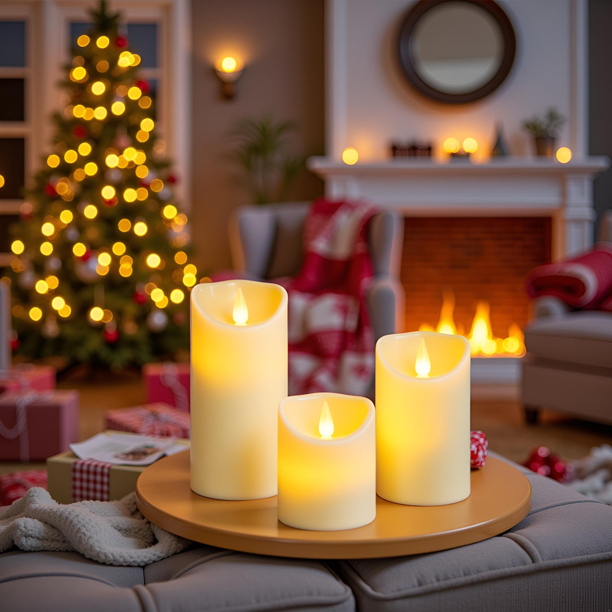 LEOSAN Velas LED sin llama, velas parpadeantes para interiores y exteriores, funcionan con pilas, temporizadores remotos, no se derriten, plástico marfil de 3 pulgadas de profundidad x 4 pulgadas de