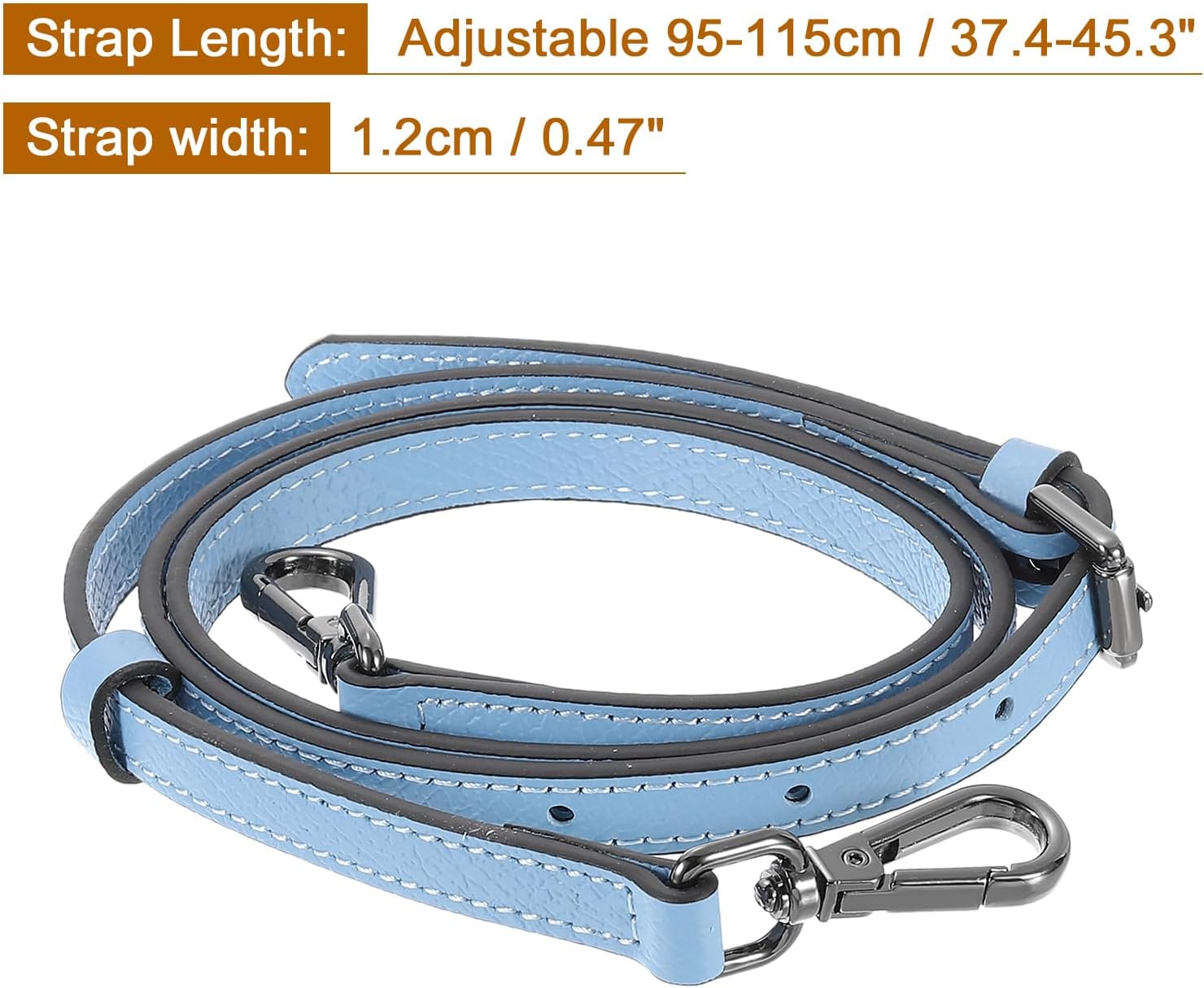 uxcell Genuine Leather Bag Strap Replacement Adjustable Crossbody Bag Straps, 37.4-45.3 Inch Purse Strap for Shoulder Bag Handbag Purse, Blue, Black Buckle - Image 2