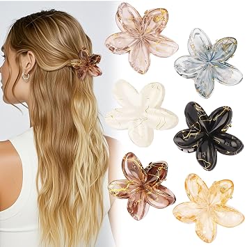 CUBACO 6 Pcs Small Flower Hair Clips for Women Girls 1.57 Inch Cute Hair Clips Hawaiian Flower Decorative Hair Clip Plumeria Hibiscus Claw Clips for Thin Hair Non Slip Hair Accessories