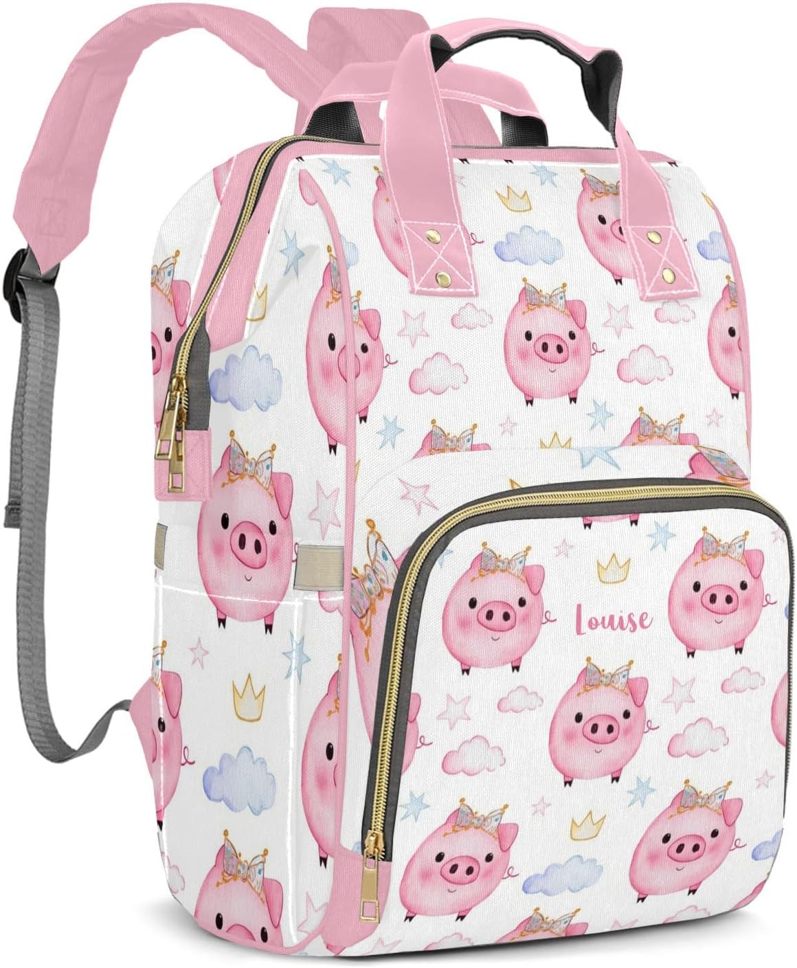 Personalized Diaper Bag Backpack Name Pig With Bow Crown Gift the Best: Spacious Waterproof Nappy Bag for Men and Women