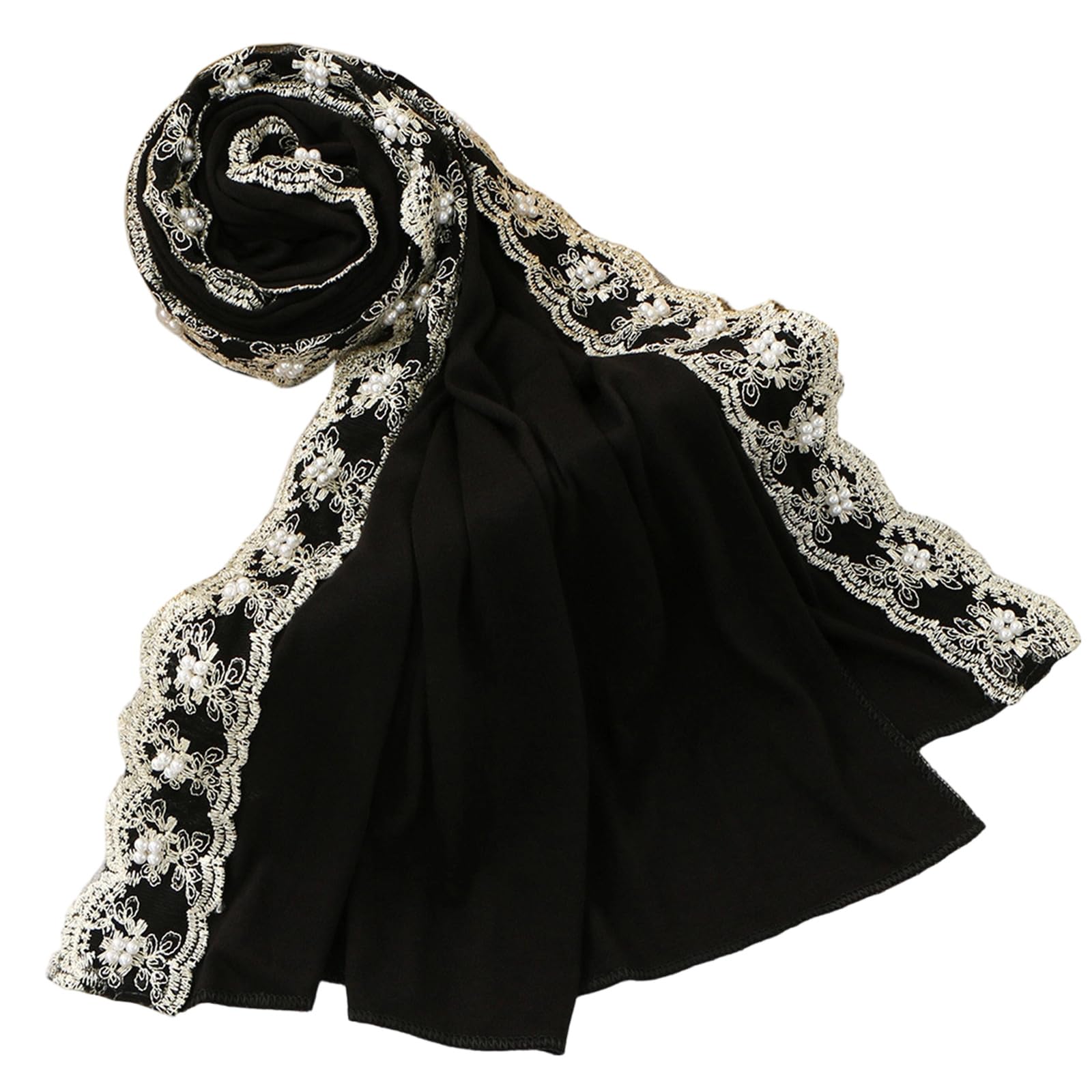 Elegante bandana hiyab para hombres, mujeres y niños, como cubierta para la cabeza o bufanda de encaje con cuentas, bufanda de hiyab de fácil cuidado