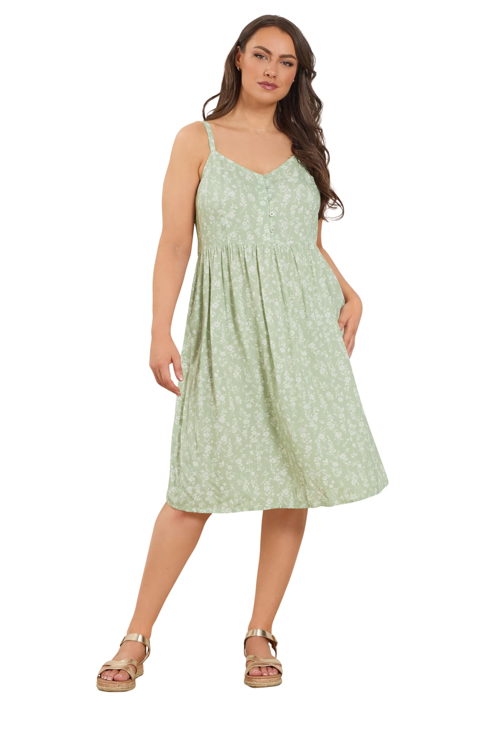 Yours Women's Midi Sundress Light Green Denim Size 26-28
