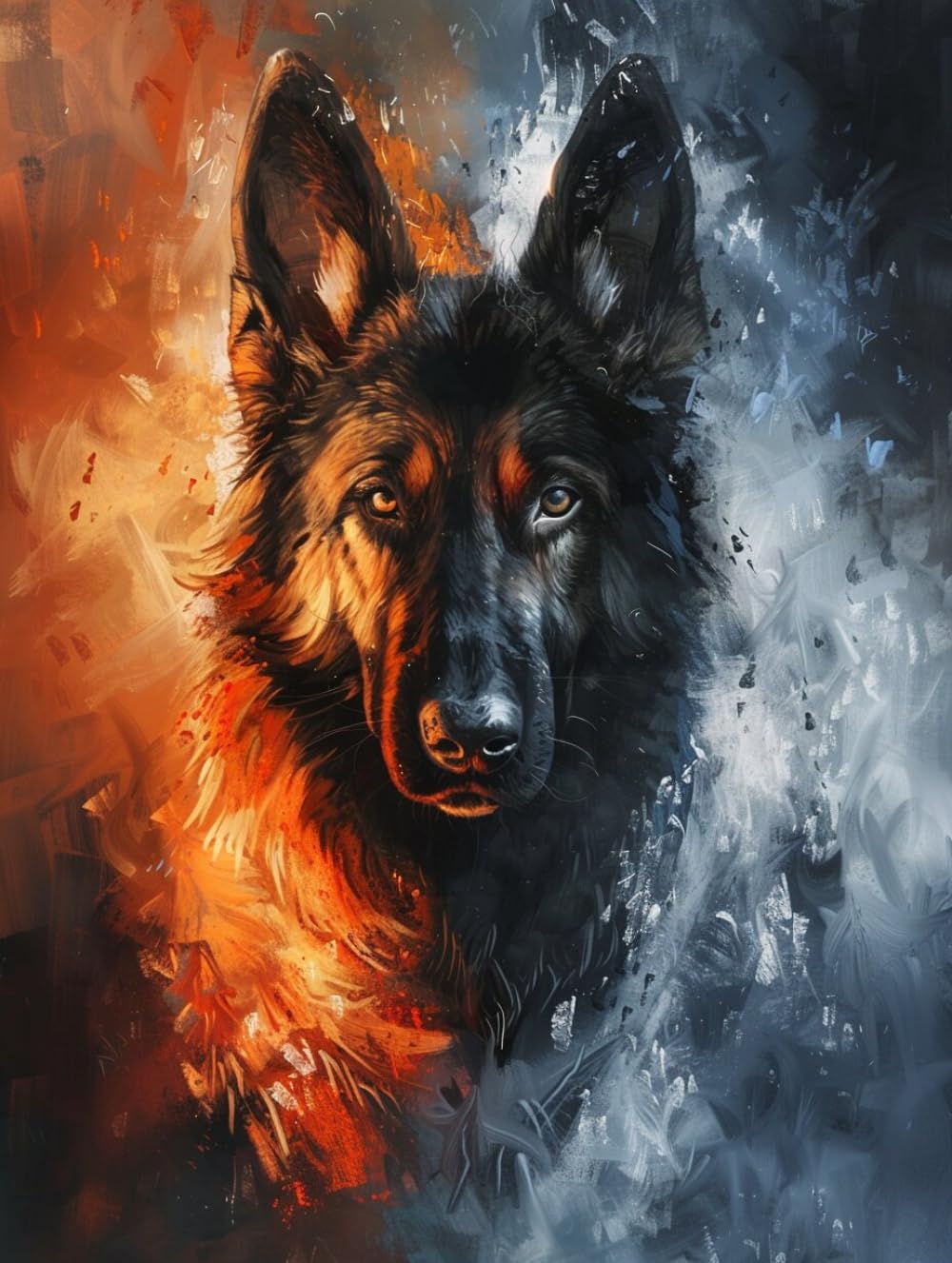 RKFLGEW 14CT Cross-Stitch Counted Kits German Shepherd Animal Cross Stitching Kit Flame Dog Preprinted Fabric Cross Stitch DIY Art Needlecrafts Embroidery Kits for Adults Beginners 30x40cm