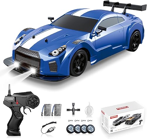 Sakeye Coche de control remoto 116 2.4GHz 4WD RC Drift Car, recargable de 18 KMH+ de alta velocidad RC coches de carreras con aerosol, luces frías,