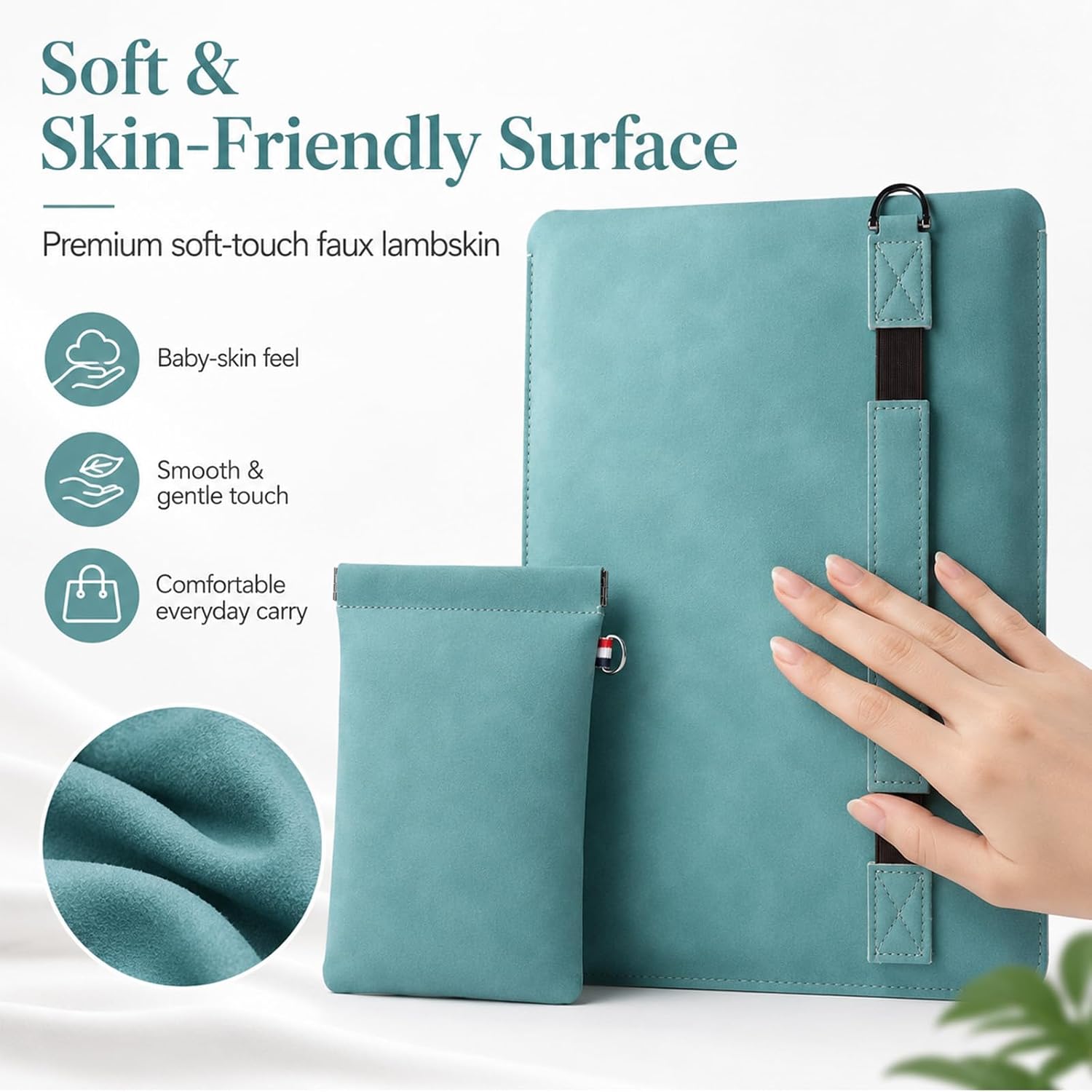 Laptop Sleeve for 14-inch MacBook Pro M5/M4/M3/M2/M1, Slim Protective Case with Water-Resistant Soft Leather Feel, 3-Layer Cushioning, Anti-Drop Strap & Extra Accessory Pouch, Mint Green