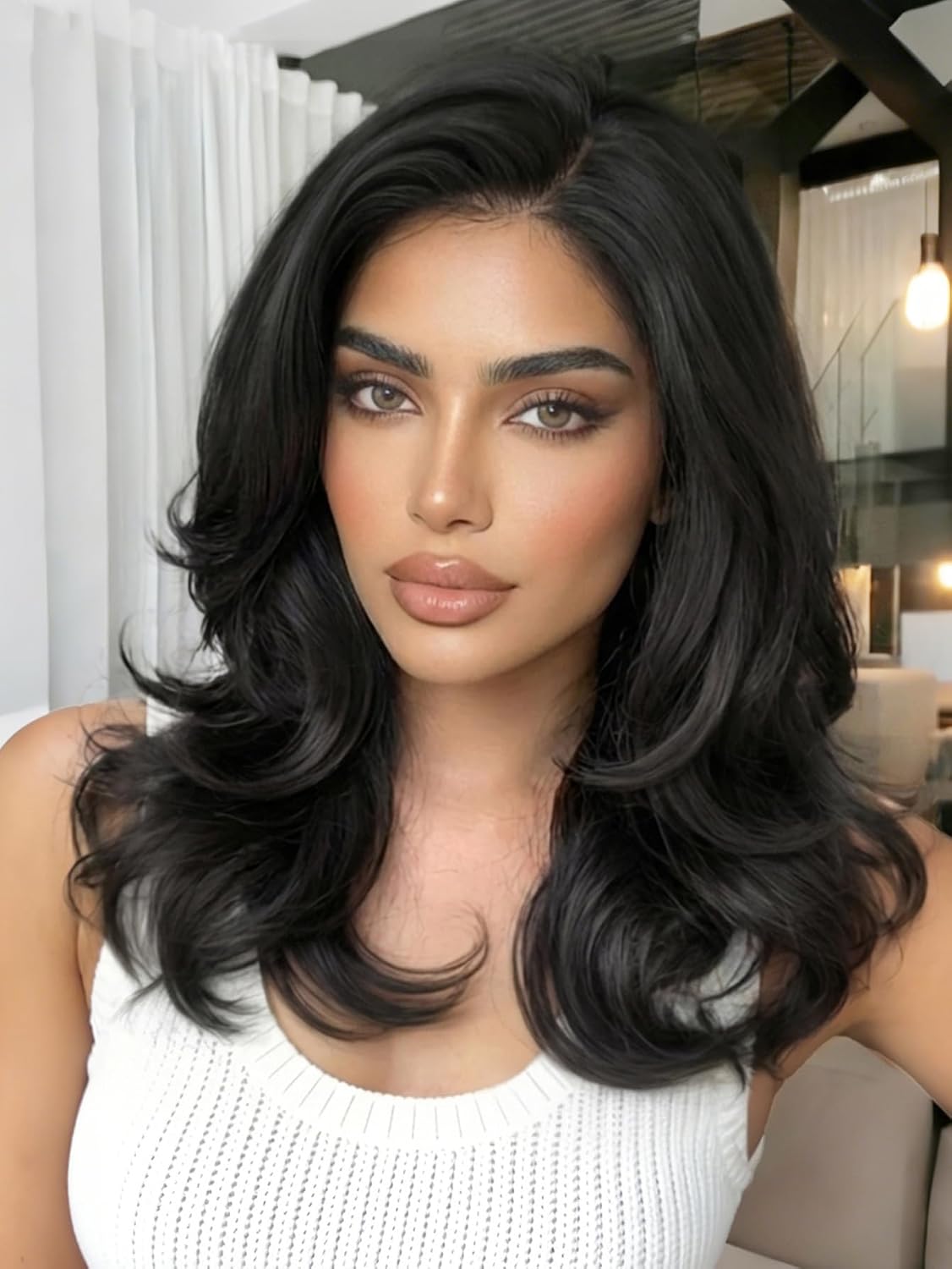FAVE 13×6 Synthetic Lace Front Wig 18 Inches Glueless Black Wig image 3