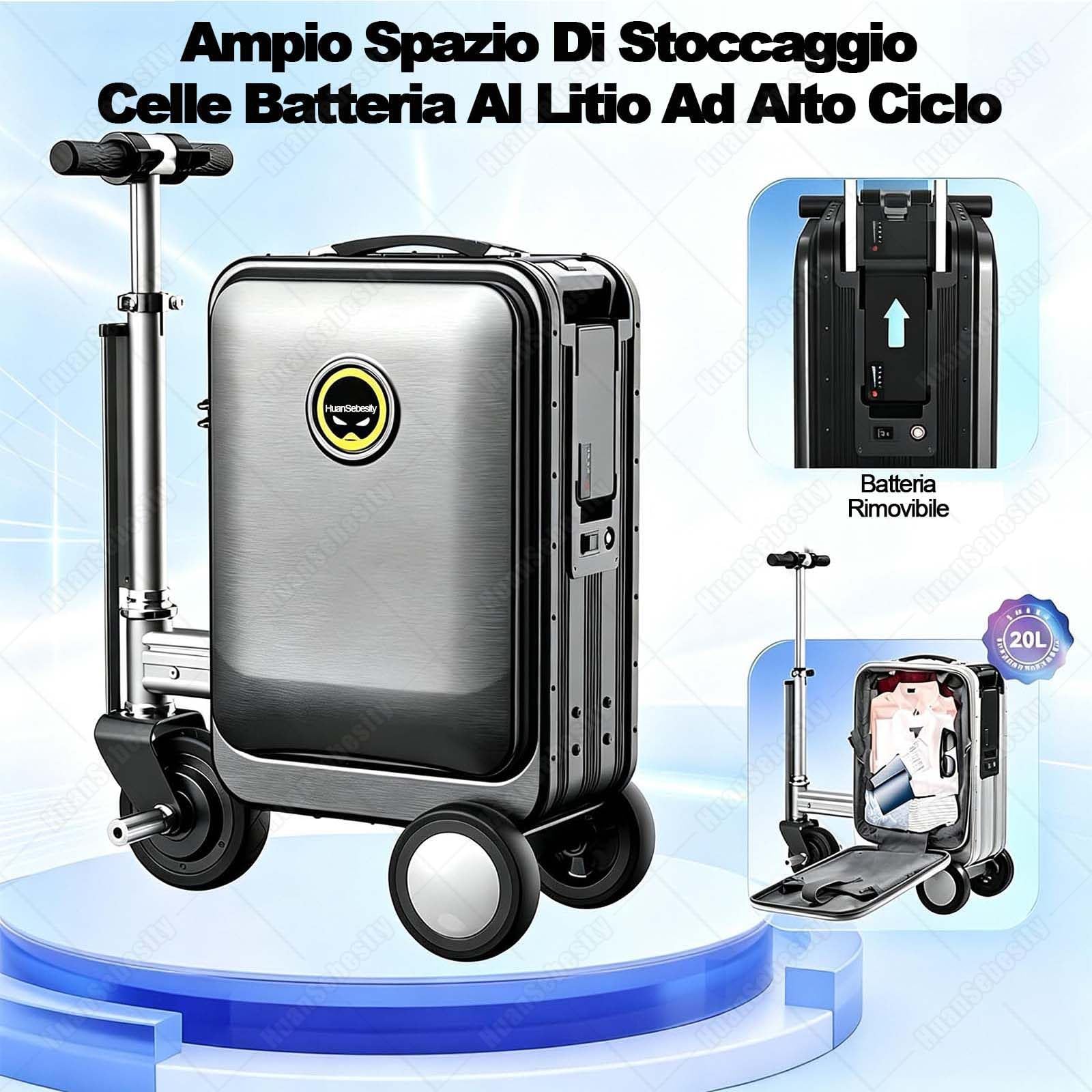 Trolley Elettrico Da 20Pollici,Smart Rideable Valigia Da Viaggio A-Black | Leggero,Batteria Rimovibile,Telaio in Lega Di Alluminio,Con Serratura Digitale, Impermeabile,Portata Fino a 110 Kg
