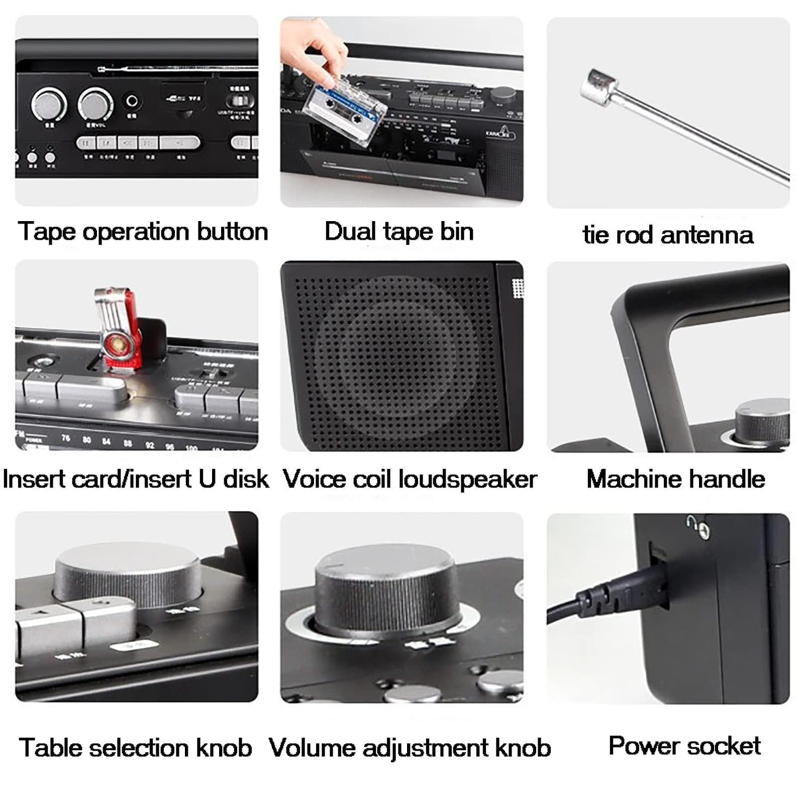 Registratore di cassette con radio AM/FM, riproduzione MP3, registrazione con un clic per gli appassionati di musica, perfetto per gli amanti dell'audio nostalgico