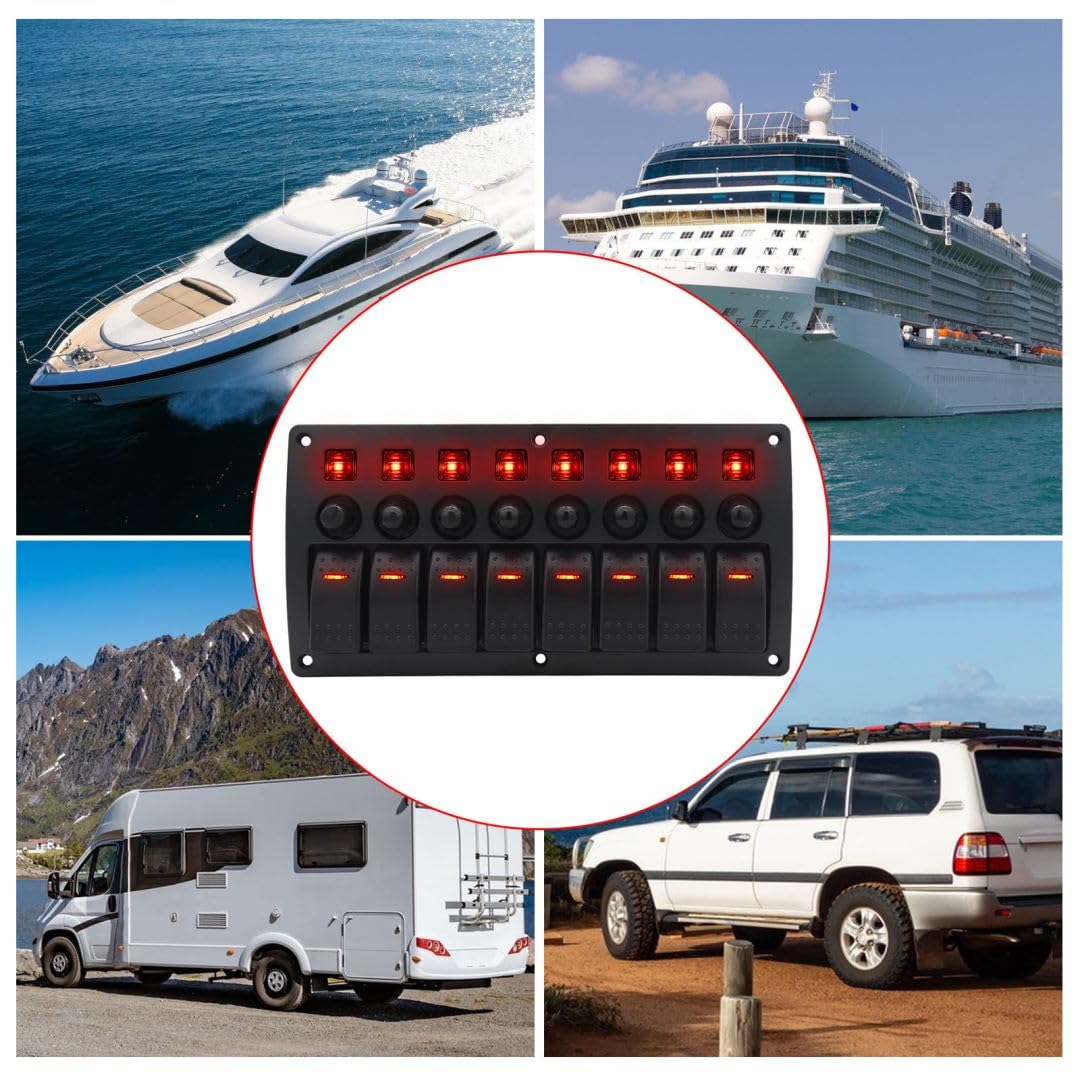 Geloo 12V 24V 8 Gang Panel de Interruptor Basculante Impermeable con Interruptores de Circuito de Protección de Sobrecarga para Coche Barco Marina RV Caravana